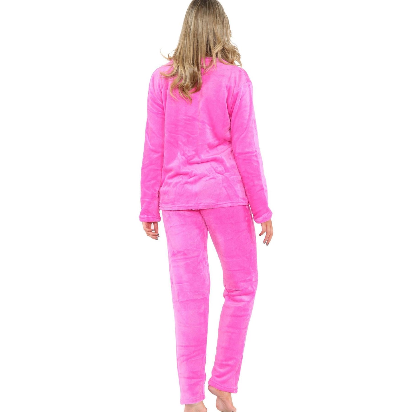 Ladies Pyjamas Soft Warm Fleece Adults Crew Neck Pyjamas 2 Piece Gift Set