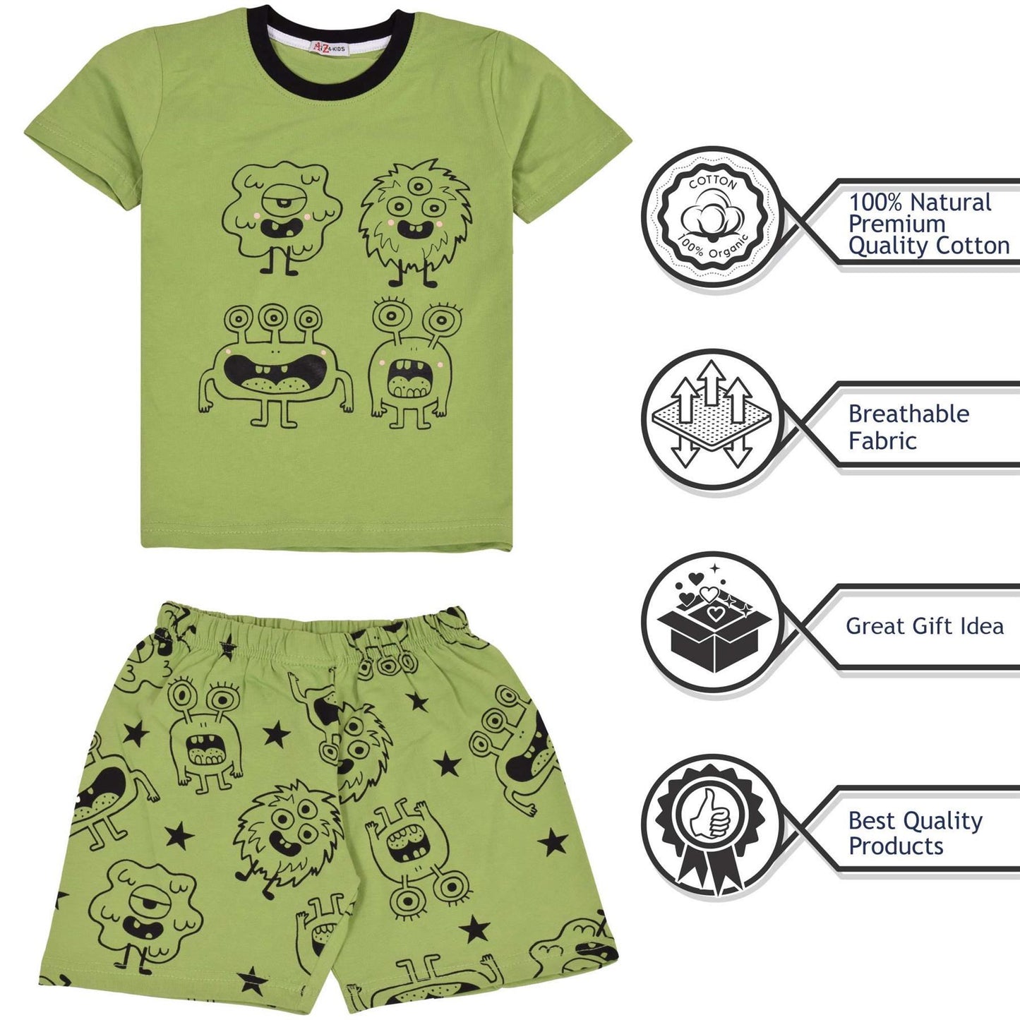 Kids Girls Boys Monster Pyjamas PJs 2 Piece Cotton Set Lounge Suit Age 5-13 Year
