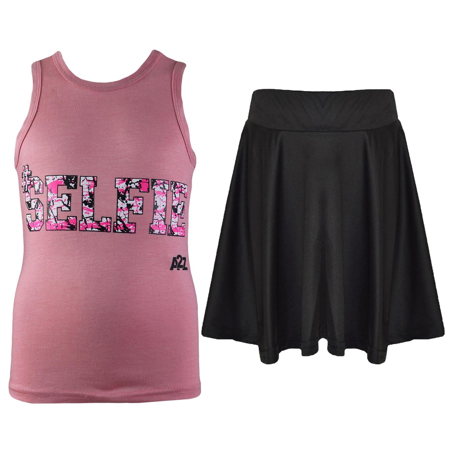 Kids Girls Splash Print Vest & Skirt Trendy Fashion Two Piece Vest & Skirts 5-13