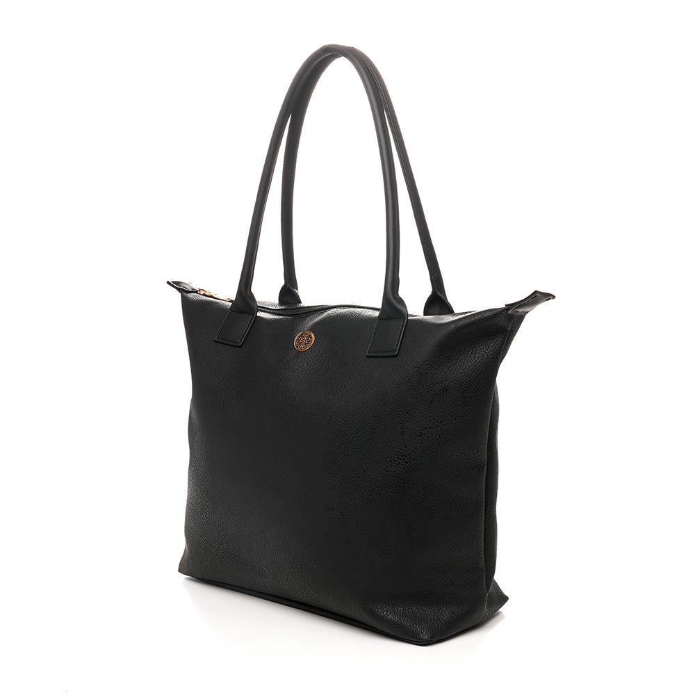 Womens Large PU Leather Tote Bag Shoulder Handbag Work Office Shopper Black Tan