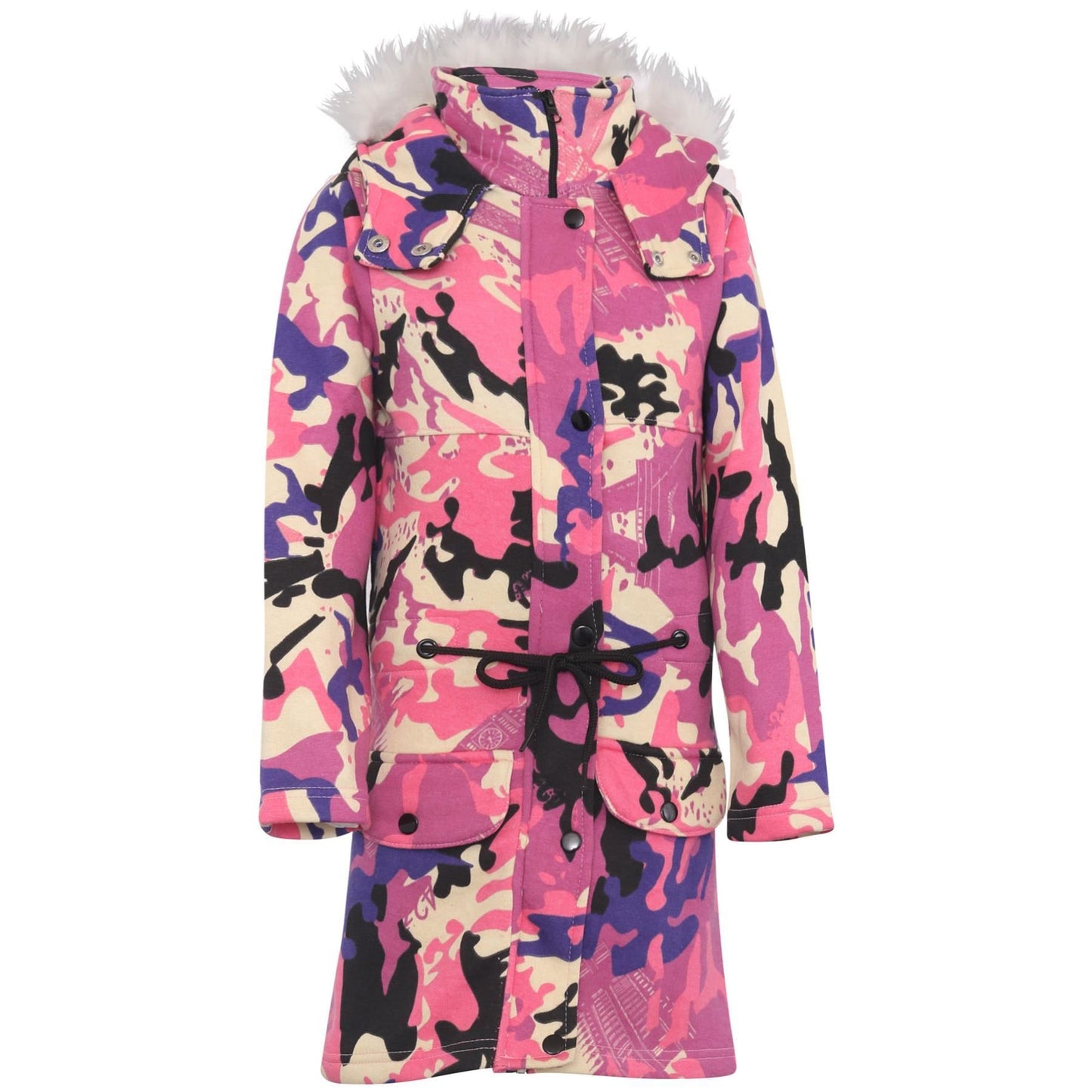 Kids Girls Hooded Camo Parka Jacket Faux Fur Coat New Fashion Age 5-13 Years