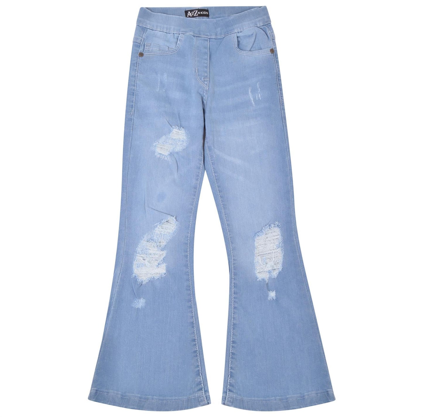 Kids Girls Denim Jeans Comfort Stretchy Flared Bell Bottom Ripped Fashion Pants