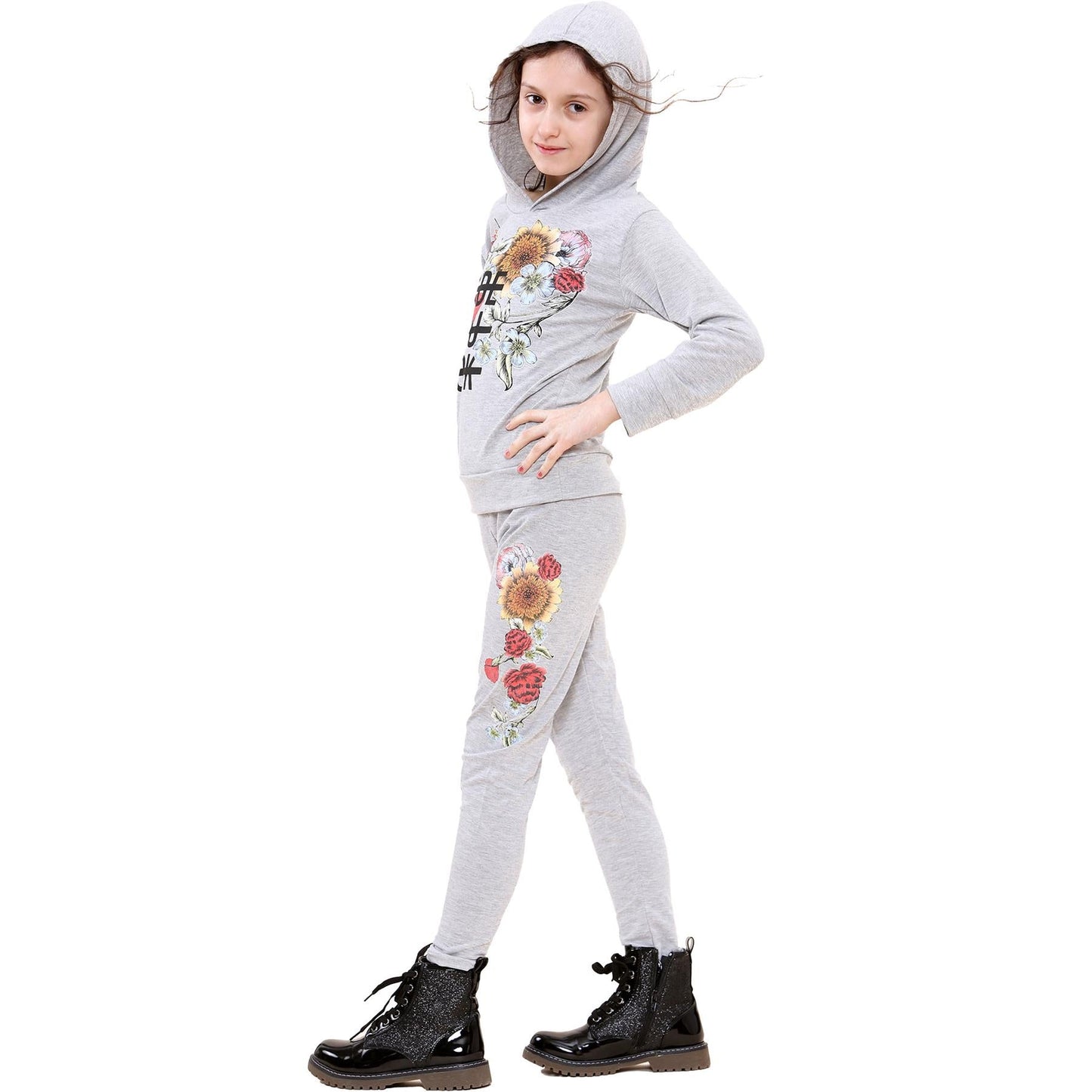 Girls Top Kids Made You Look Print Long Sleeves Hooded Top & Legging Set 5-13 Yr