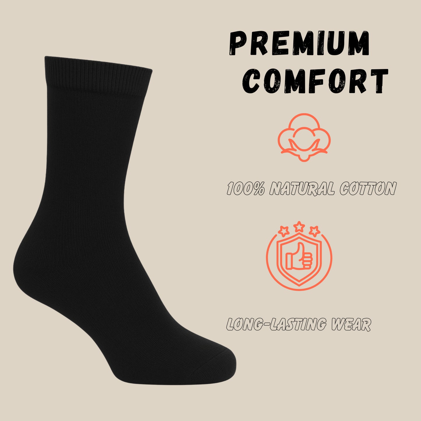 Plain Mens Cotton Socks 6 Pack Luxurious Soft Comfortable Casual Socks For Men