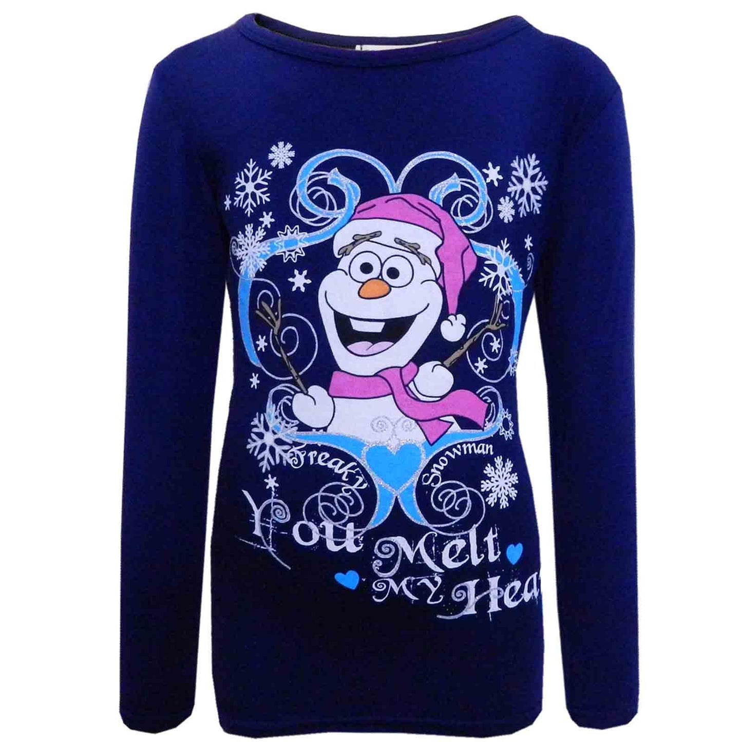 New Kids Girls Christmas T Shirt Freaky Snowman "You Melt My Heart" Fashion Top