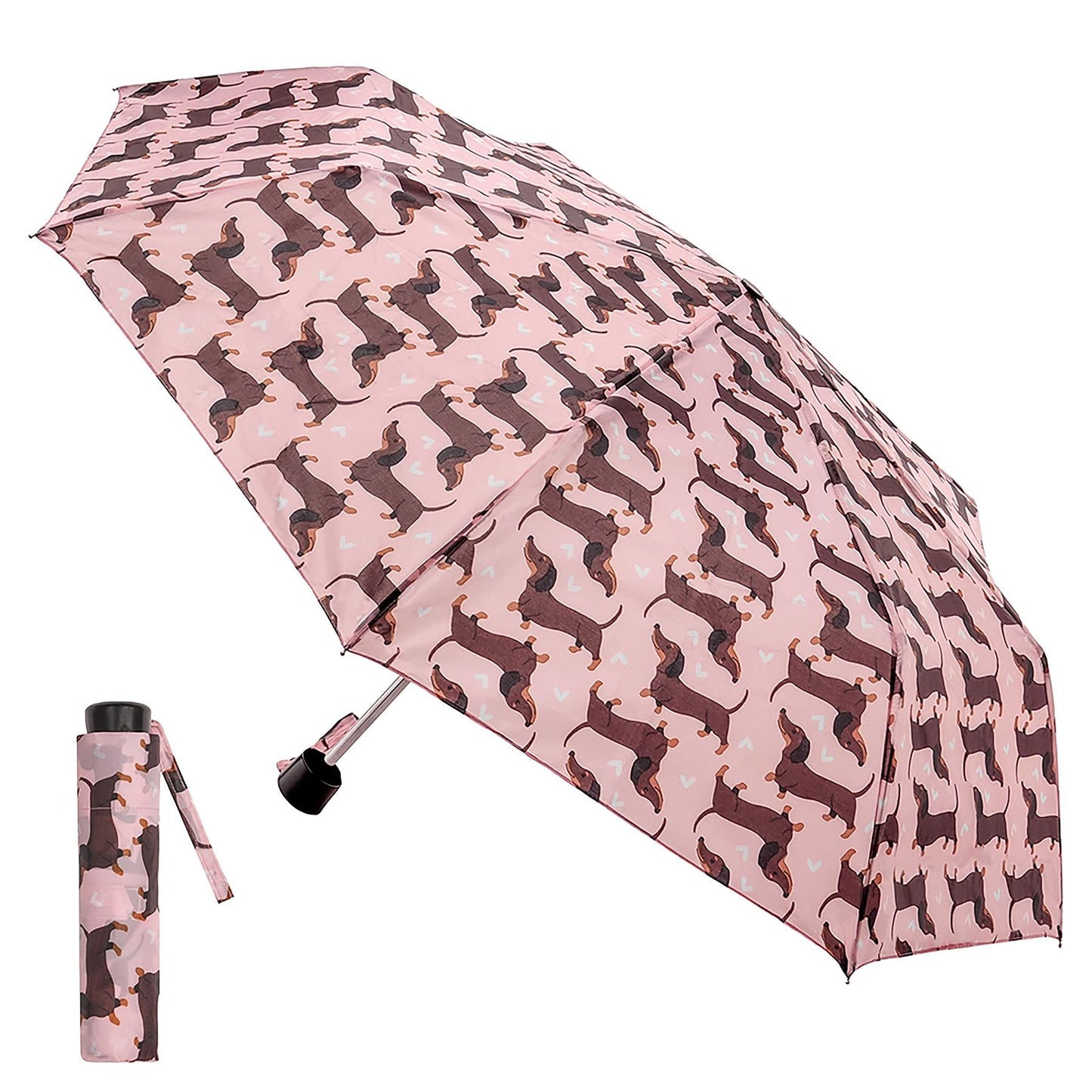 Ladies Supermini Folding Umbrella Sausage Dog AOP Lightweigh 50cm Compact Brolly
