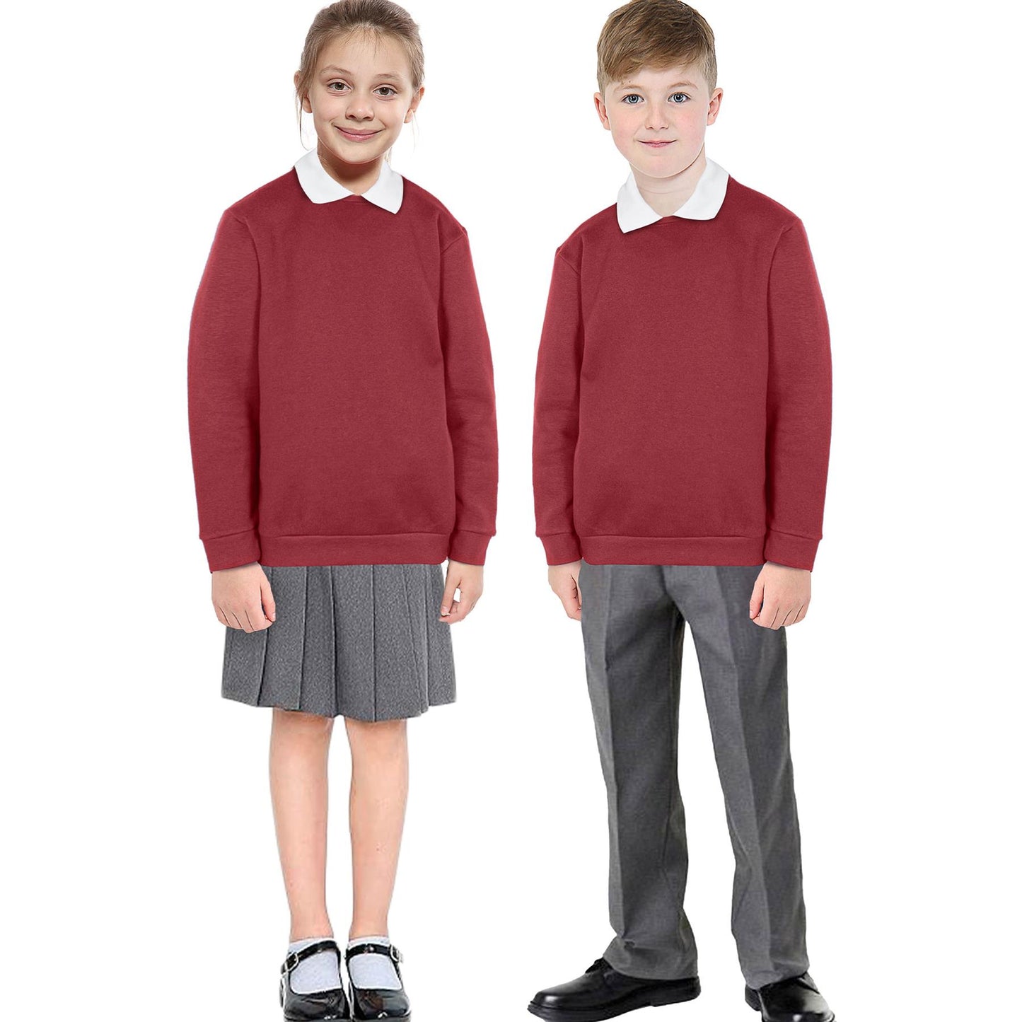 Kids Girls Boys Sweatshirt Plain Crew Round Neck Uniform Age 2-13 Years