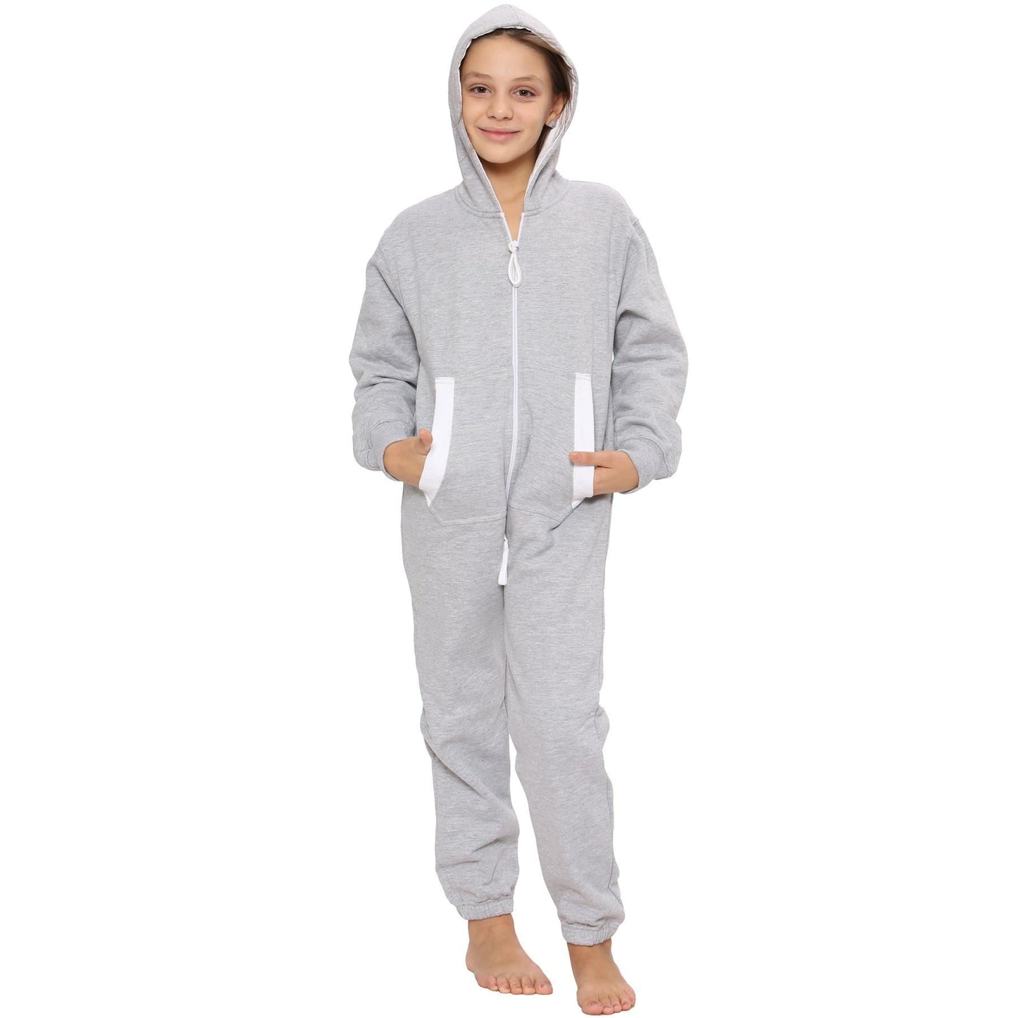 A2Z Onesie One Piece Kids Grey Pyjamas Sleepsuit Costume Girls & Boys 5-13 Years