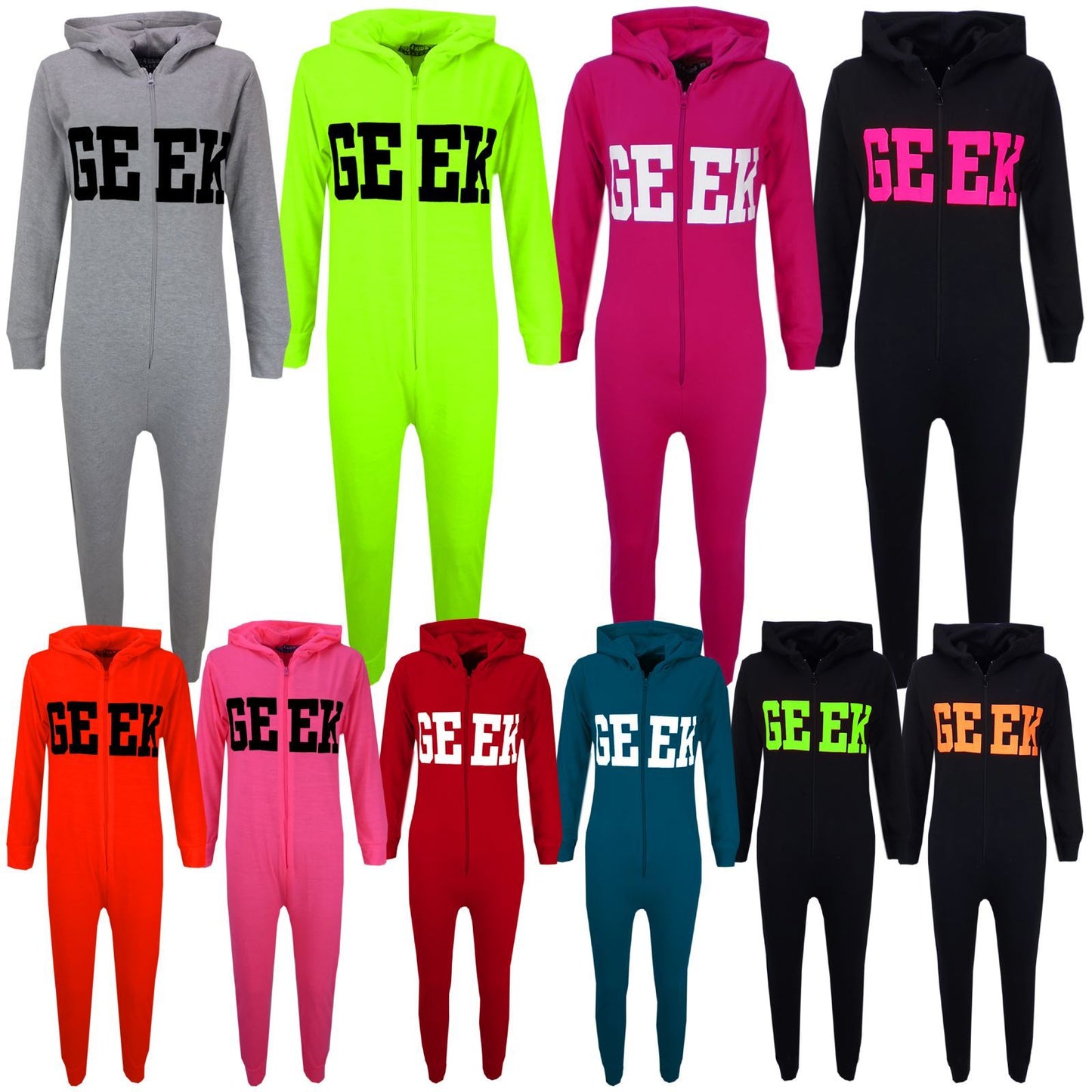 A2Z 4 Kids Girls Boys GEEK Hooded Onesie Children Hooded Ribbed Cuffs Pyjamas