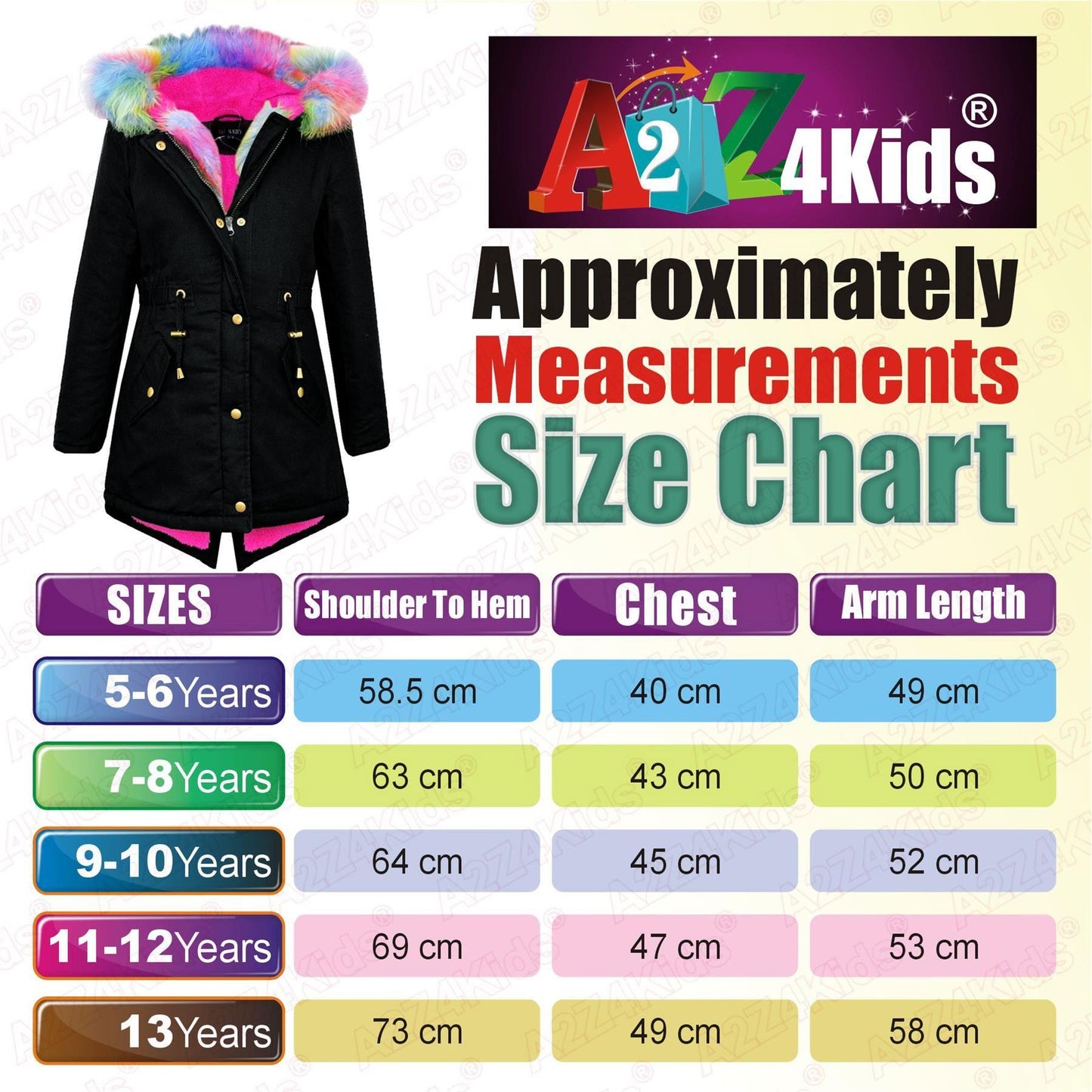 Kids Hooded Jacket Girls Fur Parka School Jackets Outwear Coat 5-13 Years