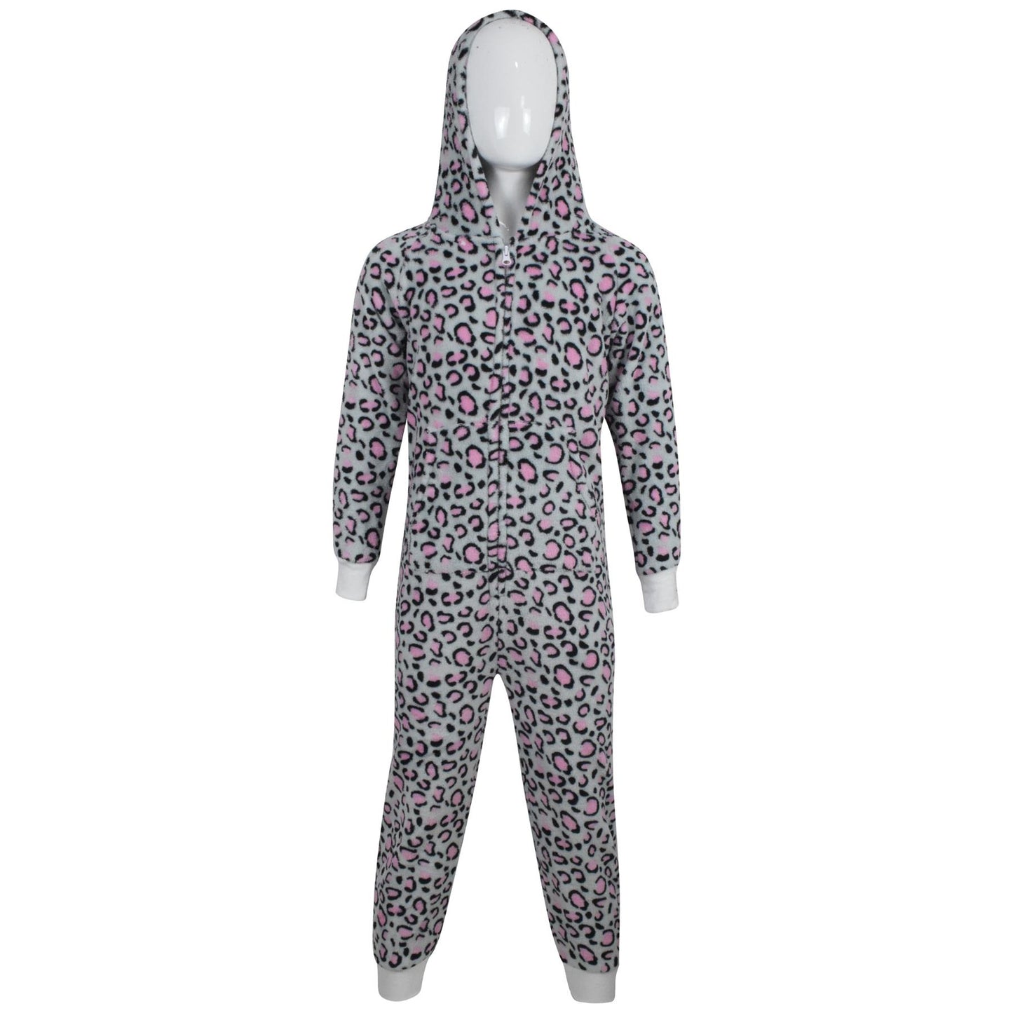 Kids Boys Girls Soft Fluffy Leopard Pink Grey A2Z Onesie One Piece Xmas Costume