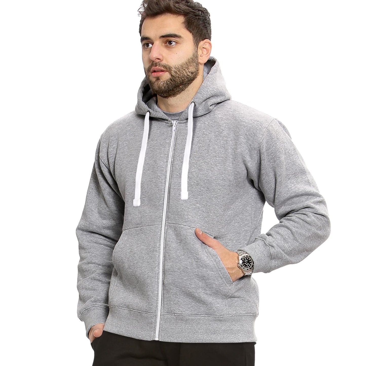 Mens Fleece Plain Zipper Hooded Long Sleeve Sweatshirt For Adults S-4XL