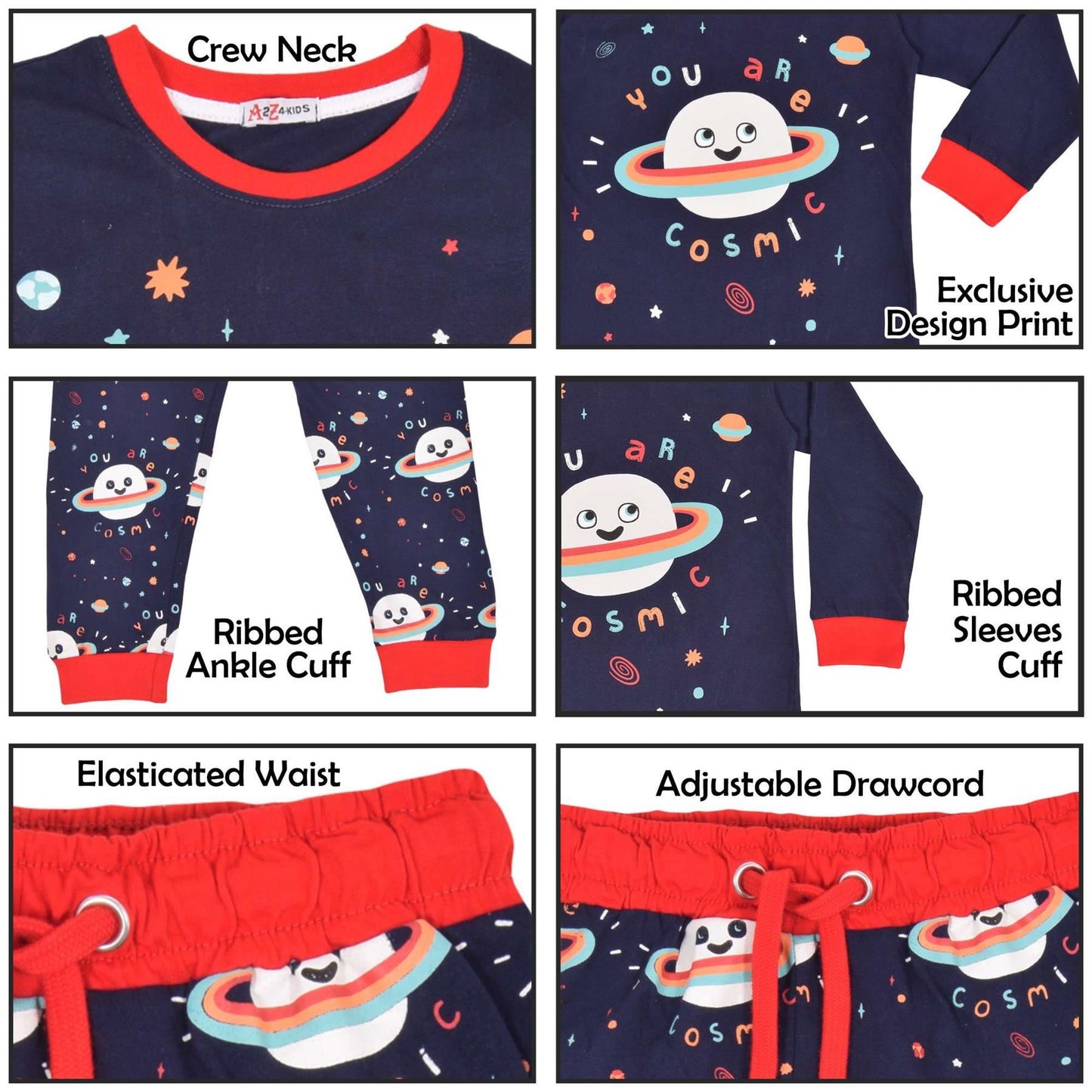 Kids Girls Boys Pyjamas You Are Cosmic Contrast Top Bottom PJS Sleepwear Set