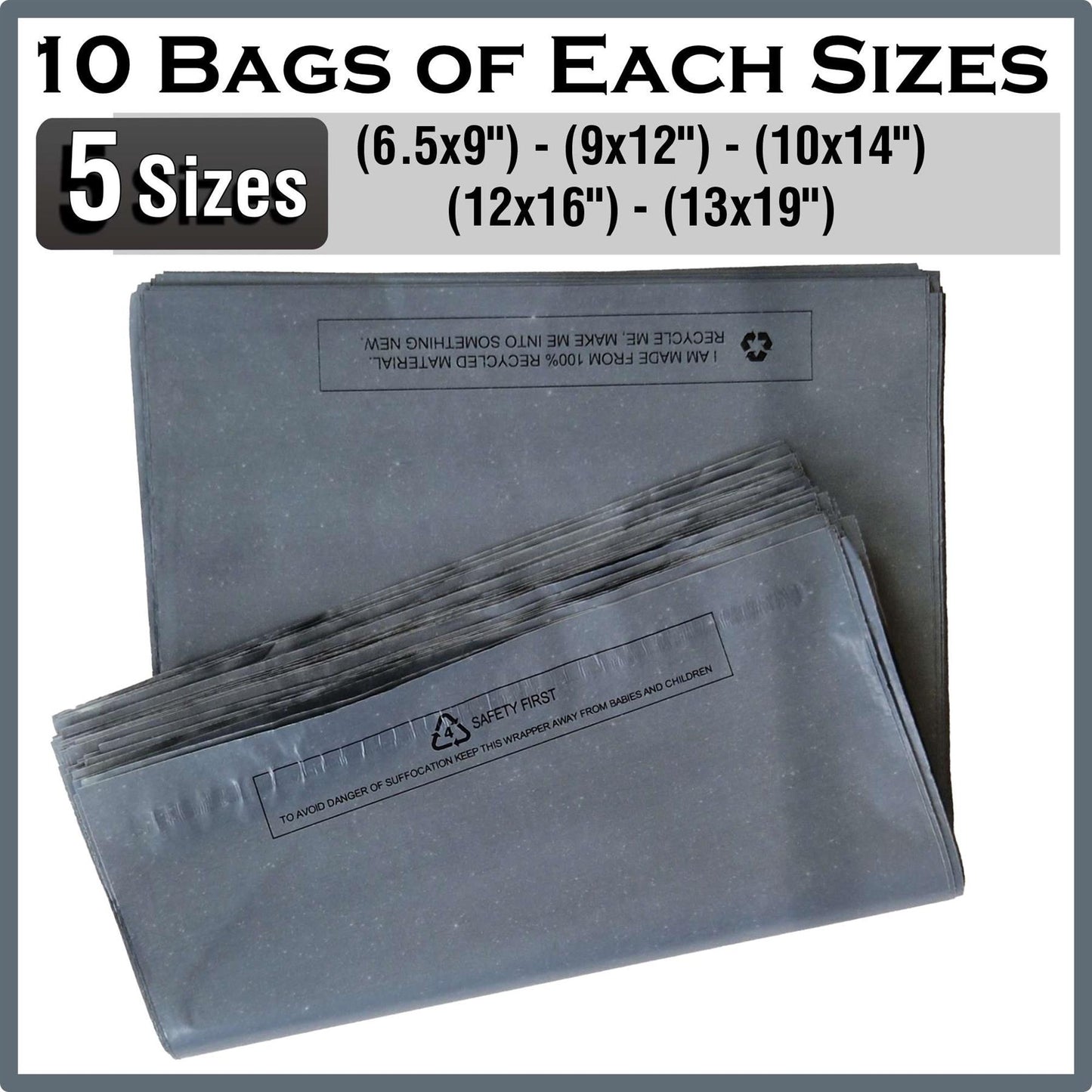 A2Z 50 Mixed Poly Mailing Bags Postage Postal Self Seal Grey Mailer Packing Bags