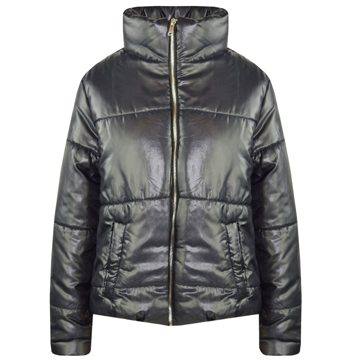 Girls Jacket Kids Wetlook Cropped Padded Quilted Puffer Bubble Jackets Coat 5-13