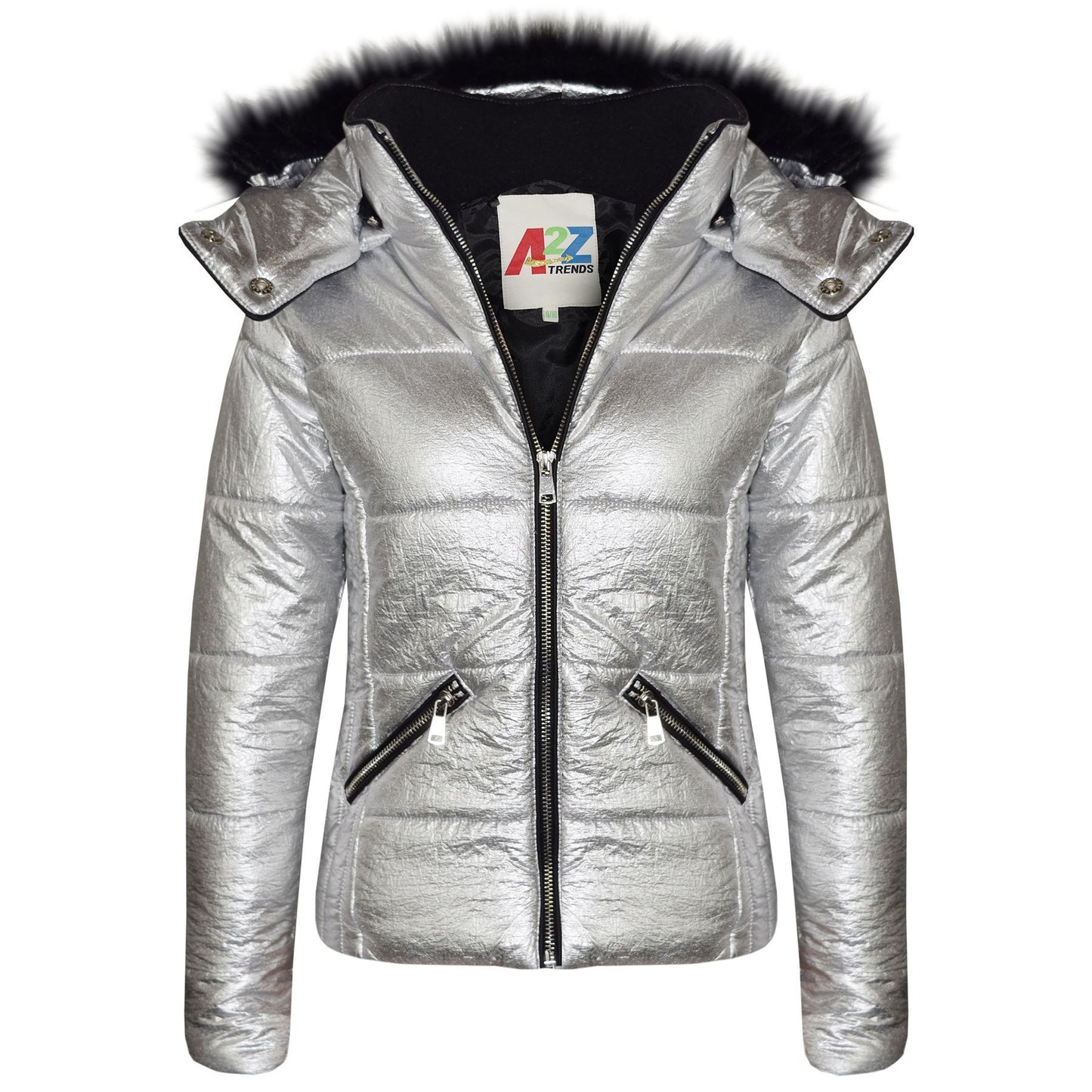 Girls Puffer Jacket Quilted Winter Coat Faux Fur Hood Warm Padded Zipped Coat