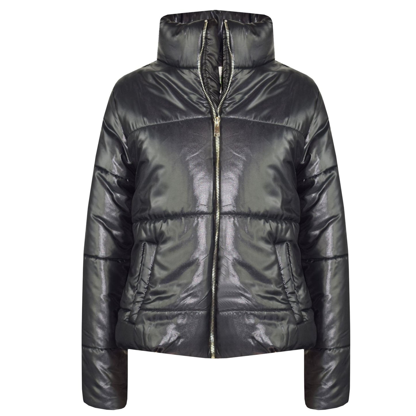 Girls Jacket Kids Wetlook Cropped Padded Quilted Puffer Bubble Jackets Coat 5-13