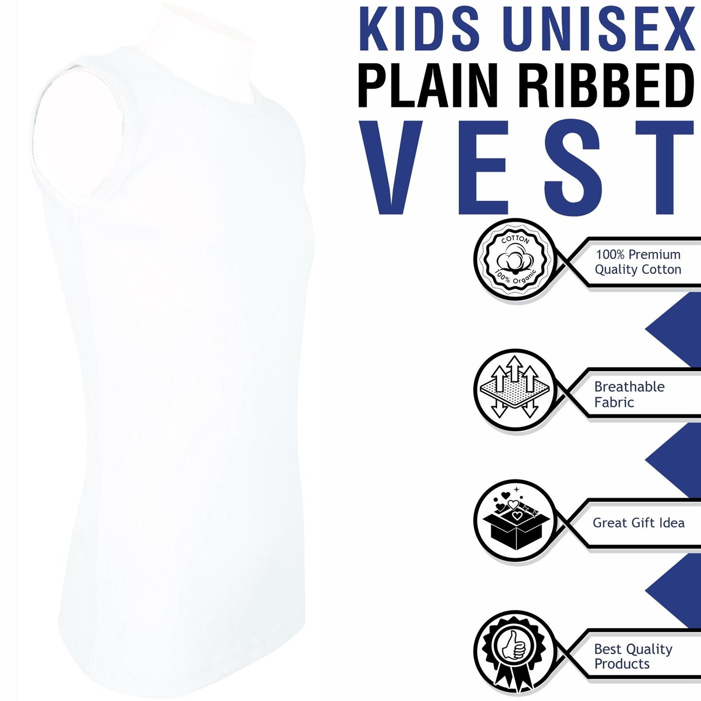 A2Z 4 Kids Kids Girls Ribbed Vest Top Designer's 100% Cotton White Fashion Tank Tops T Shirts New Age 2 3 4 5 6 7 8 9 10 11 12 13 Years