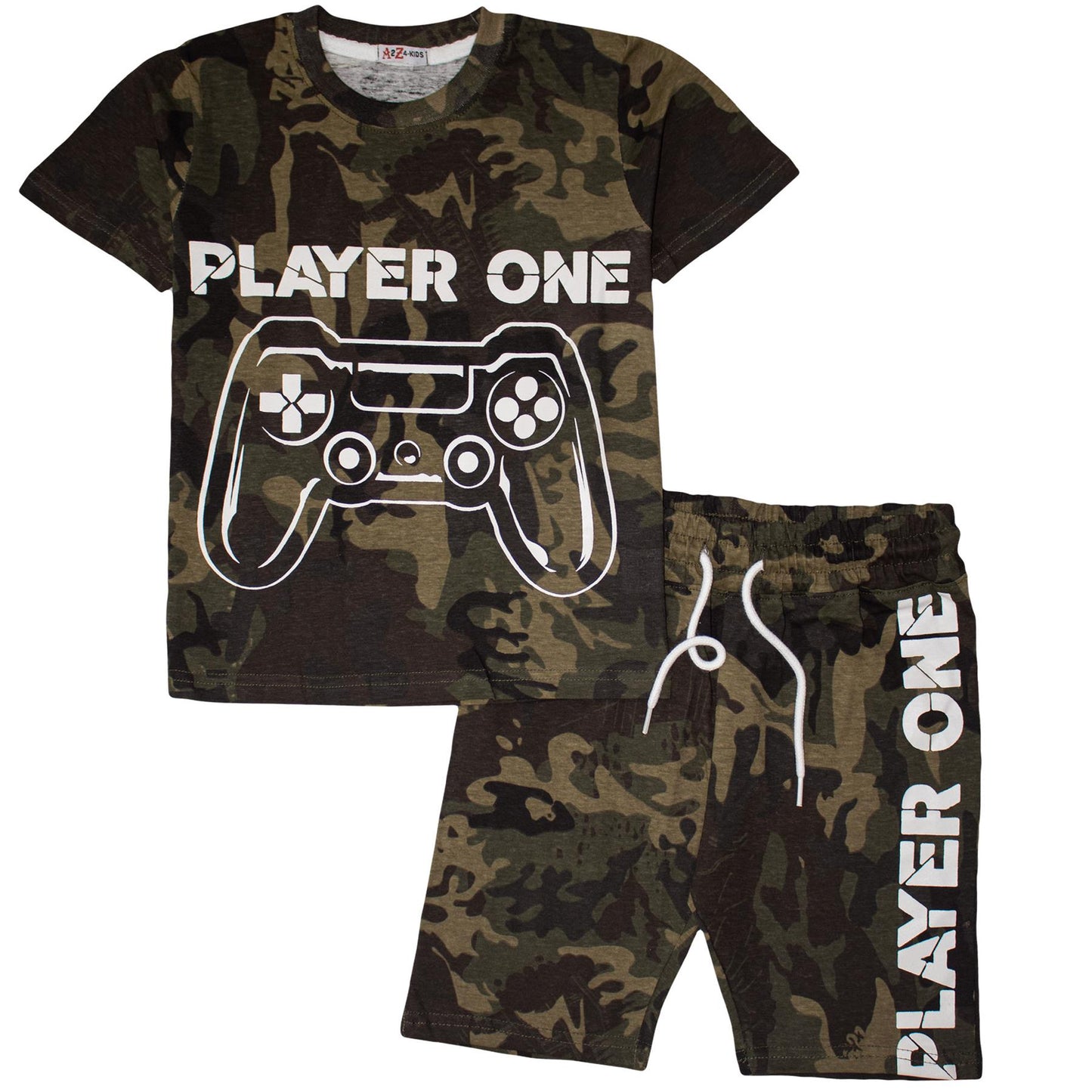 A2Z 4 Kids Short Set Camouflage Green Short Sleeve T Shirt Shorts Comfortable