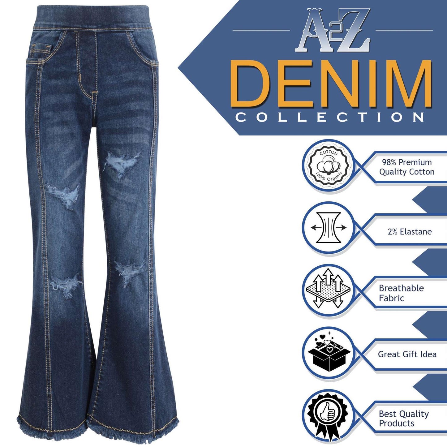 Kids Girls Denim Jeans Stretch Flare Ripped Bell Bottom Pants Jeggings Pants