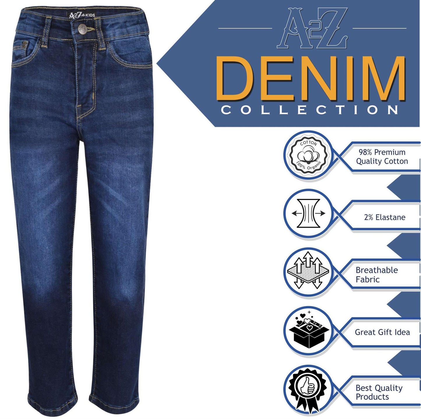 A2Z 4 Kids Boys Relaxed Straight Fit Cut Jeans for Teens Cotton Jean Age 5-13 Yr