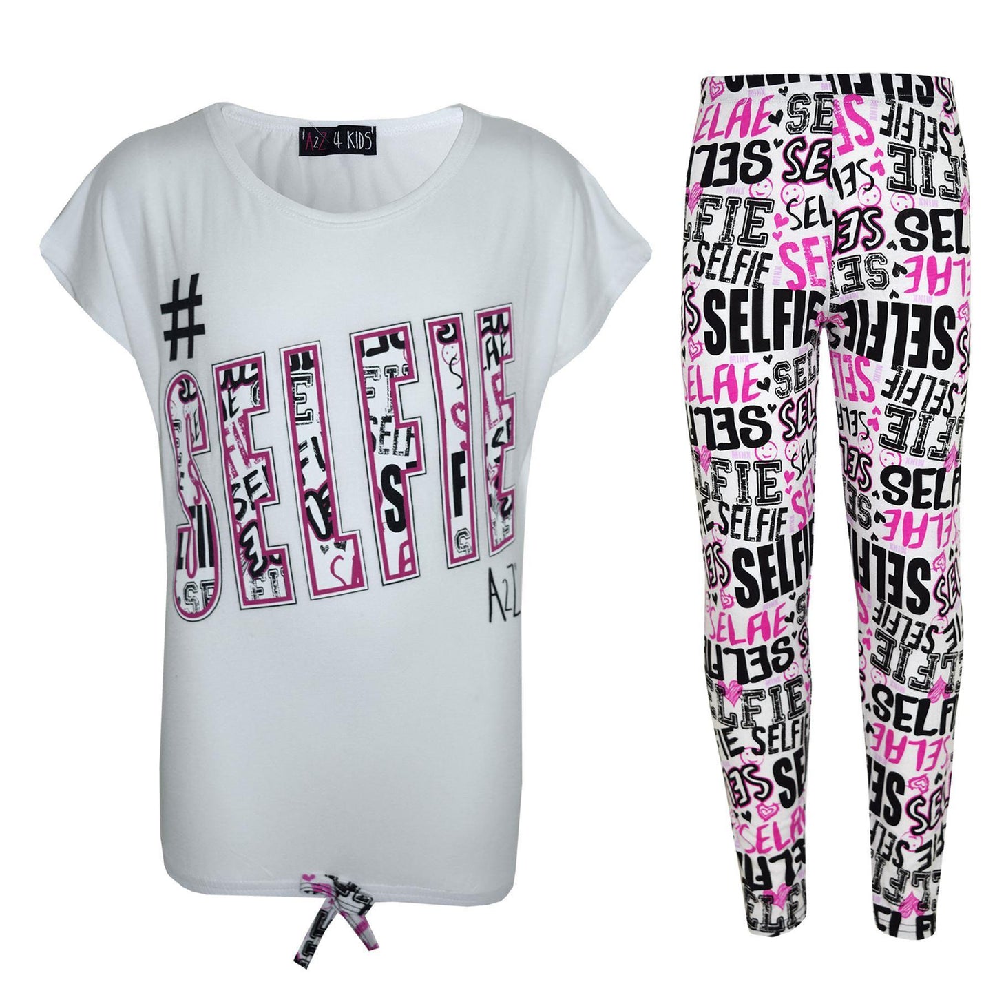 Kids Girls #Selfie T Shirt Top & Fashion Selfie Graffiti Legging Set 7-13 Years