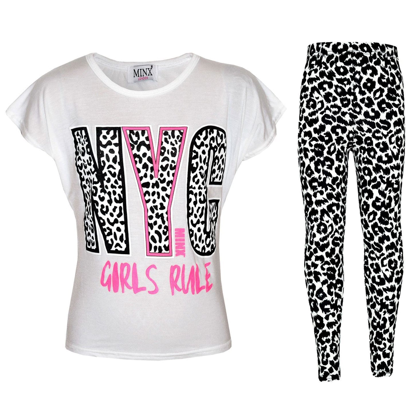 Kids Girls NYC GIRLS RULE Printed Trendy Top & Fashion Legging Set 7-13 Years