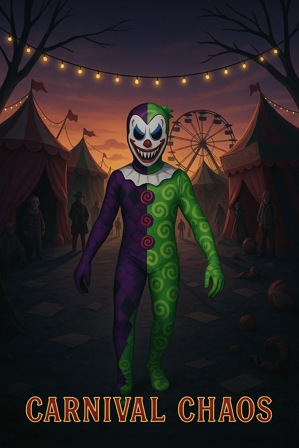 Kids Scary Creepy Clown Halloween Fancy Dress Jester Costume with Mask 3-14 Yrs