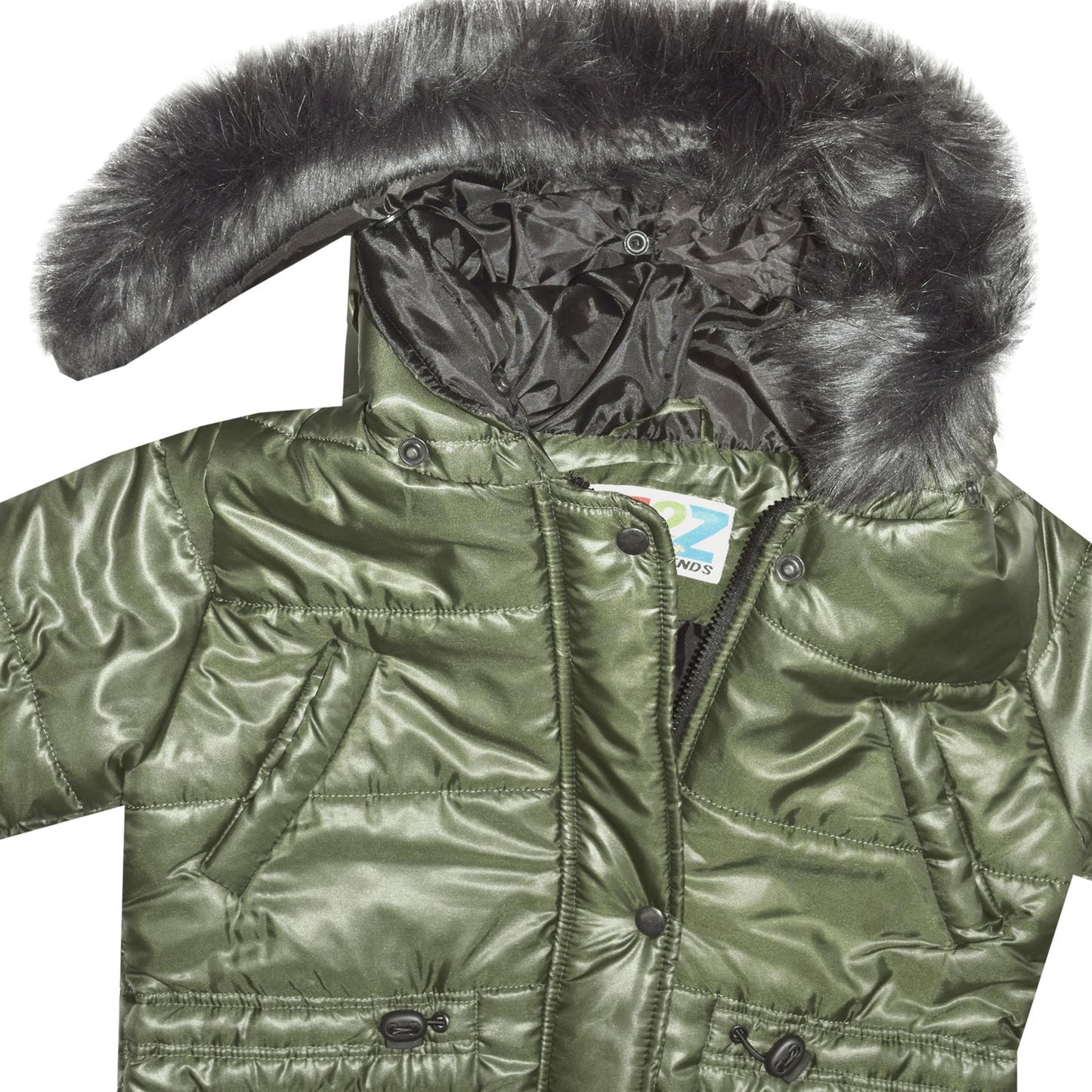 Kids Girls Jackets Puffer Hooded Detachable Faux Fur Wet Look Padded Long Coats