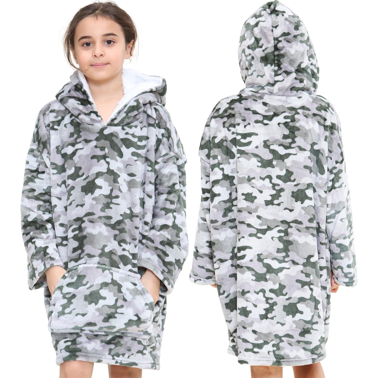 Kids Girls Boys Oversized Hoodie Snuggle Camoflage Super Soft Fleece Blanket