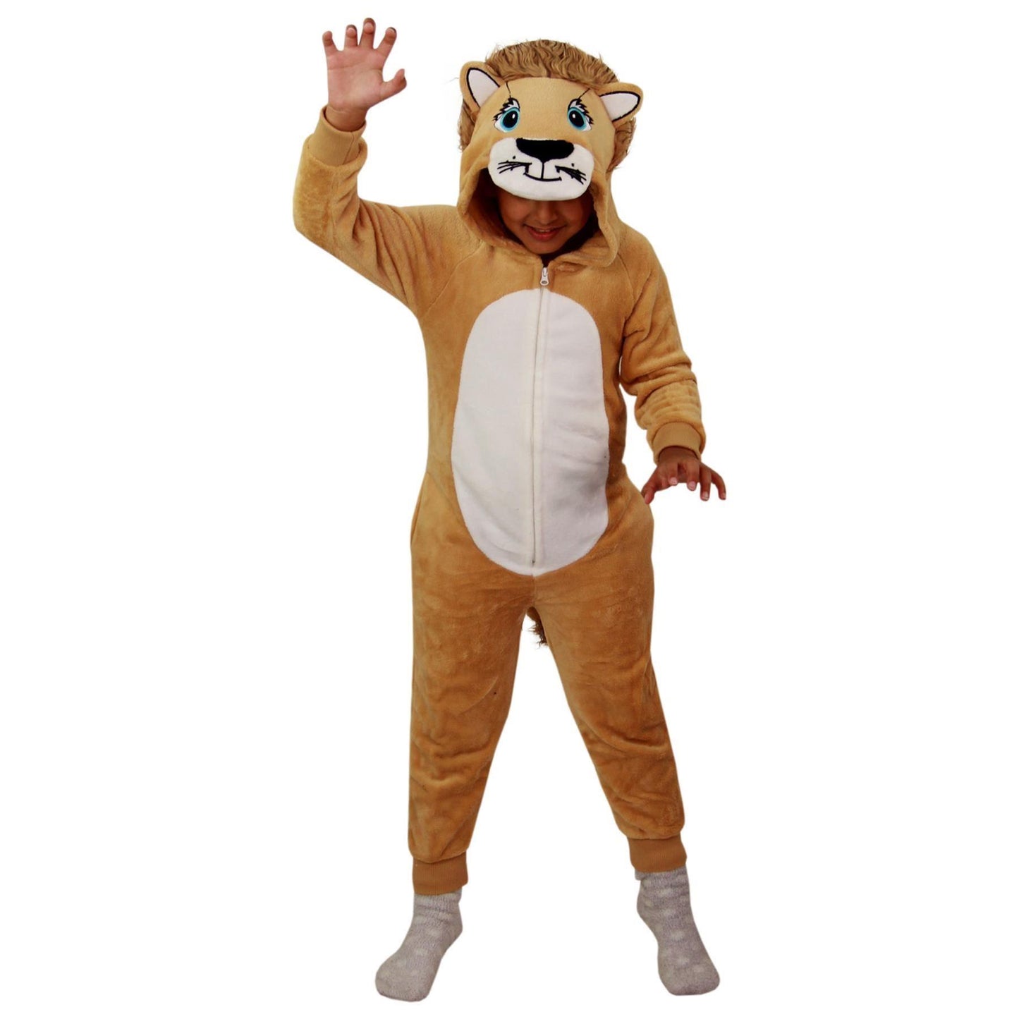 Kids Boys Girls Soft Fluffy Animal Lion A2Z Onesie One Piece Xmas Costume 2-13 Y