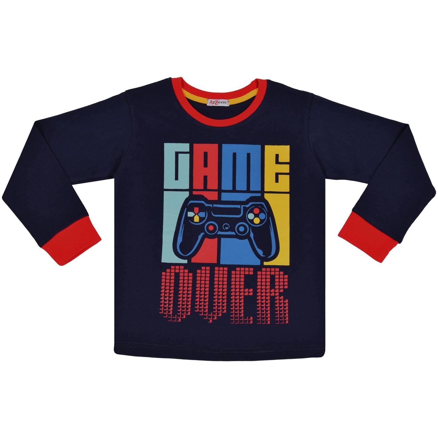 Kids Girls Boys Pyjamas Game Over Contrast Top Bottom 2 Piece PJS Sleepwear Set