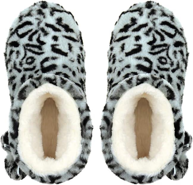 Ladies Slipper Bootie Novelty Leopard Pattern Warm Winter Knitted Ankle Boots