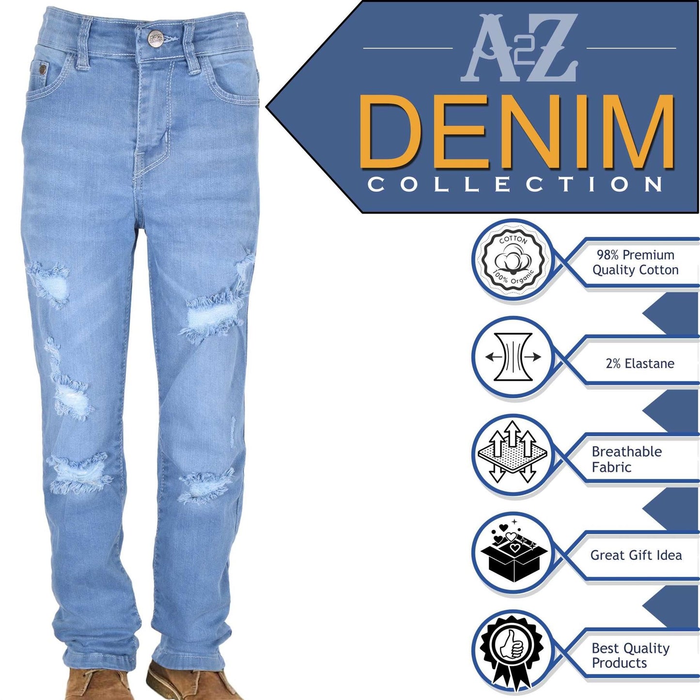 Kids Boys Relaxed Straight Fit Boot Cut Ripped Jeans for Teens Cotton Jeans 5-13