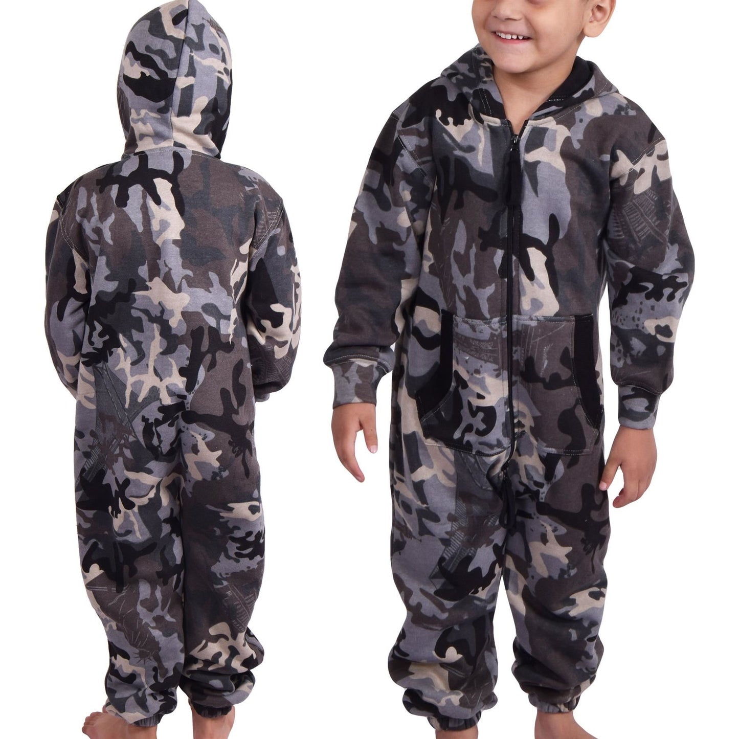 A2Z Onesie One Piece Kids Camo Charcoal Pyjamas Sleepsuit Costume Girls & Boys