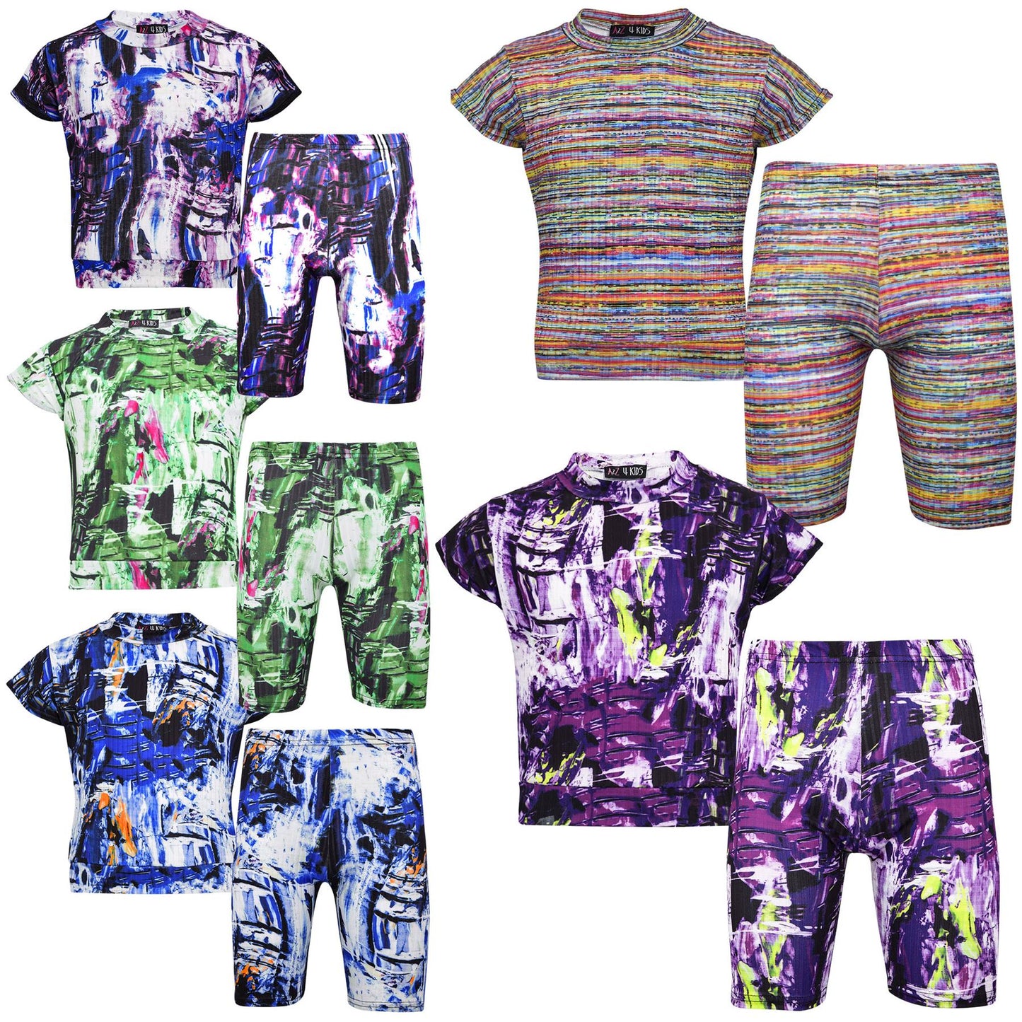 Girls Top Kids Short Sleeves Crop Top Tie Dye Print T Shirt Top & Shorts Set