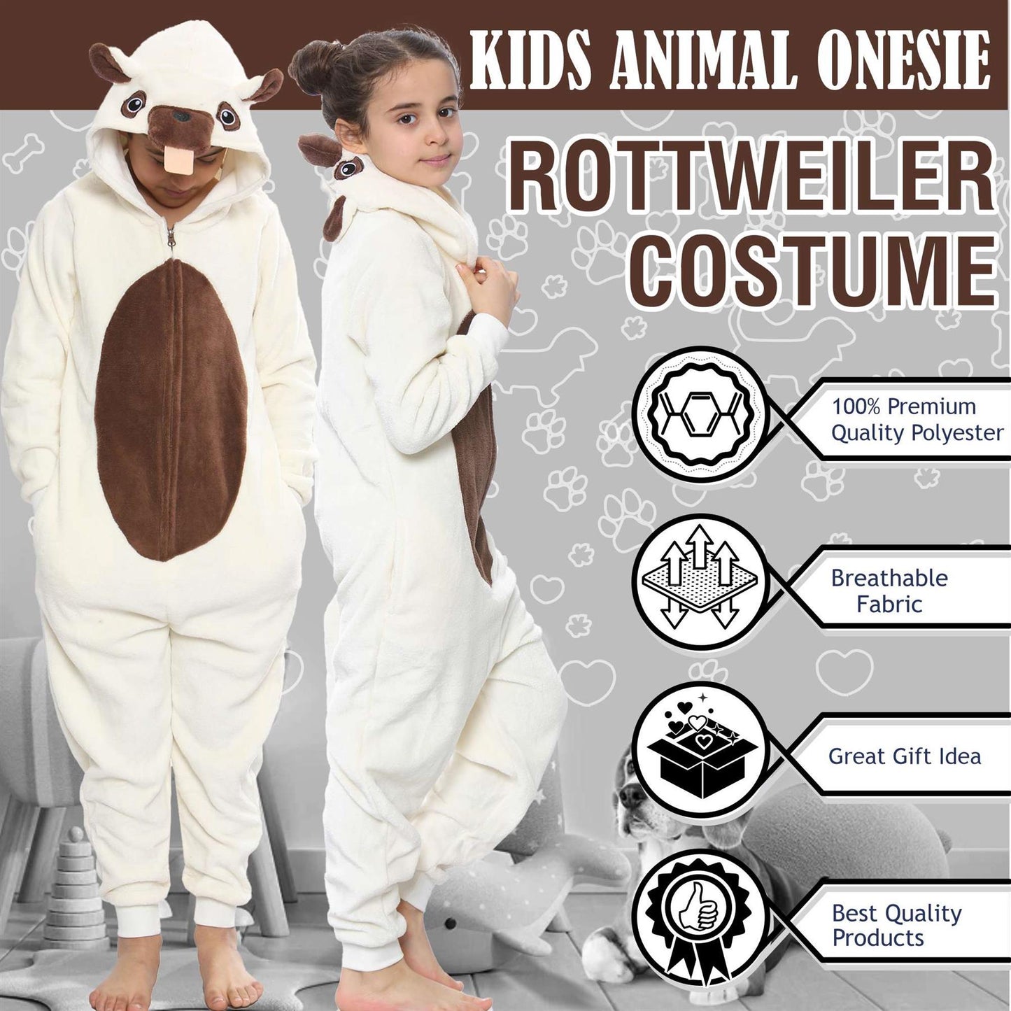 A2Z Onesie One Piece Kids Animal Pyjamas Rottweiler Sleepsuit Costume Girls Boys