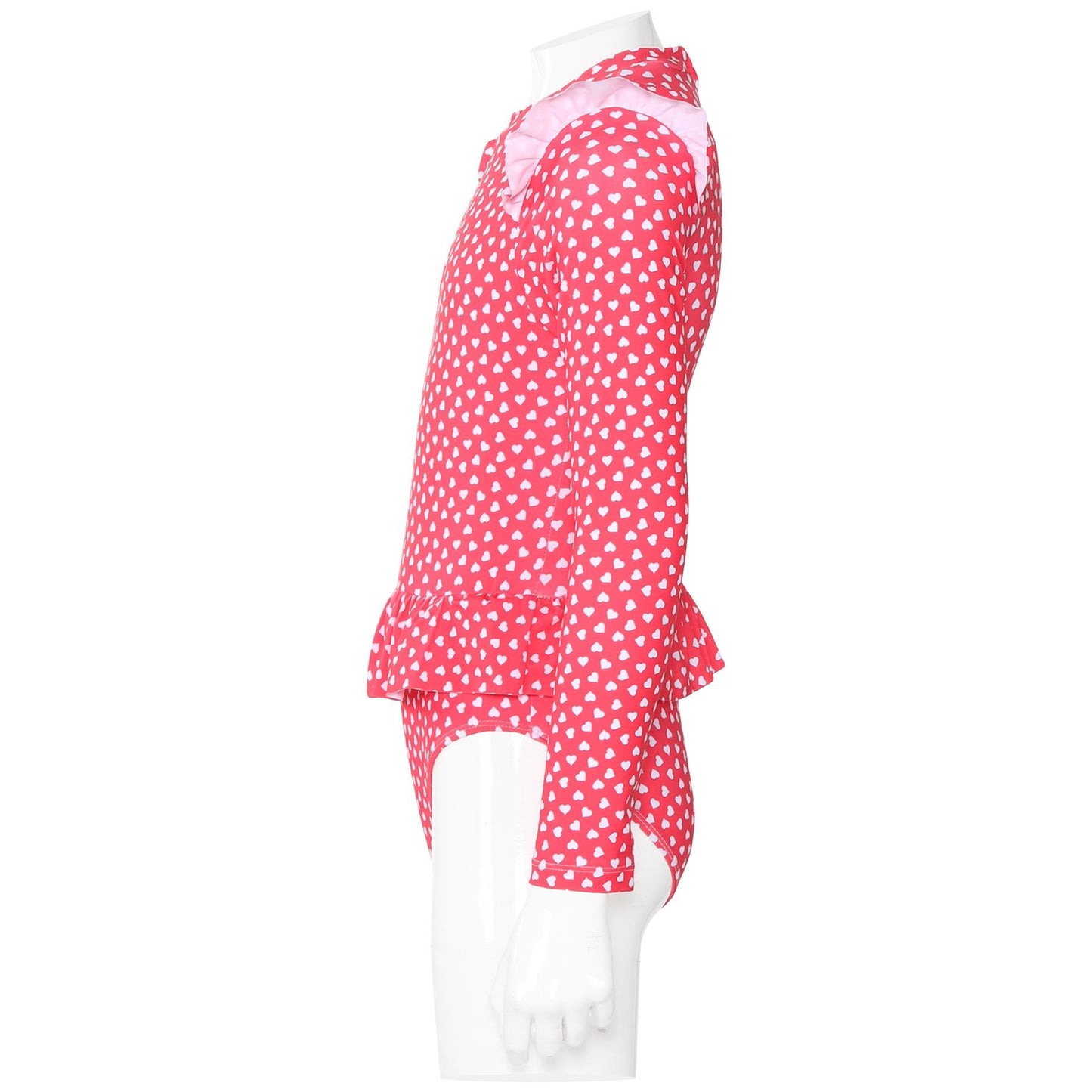 Kids Girls One Piece Swimsuit Ruffle Trim Long Sleeve Swimming Costume 2-14 Yrs