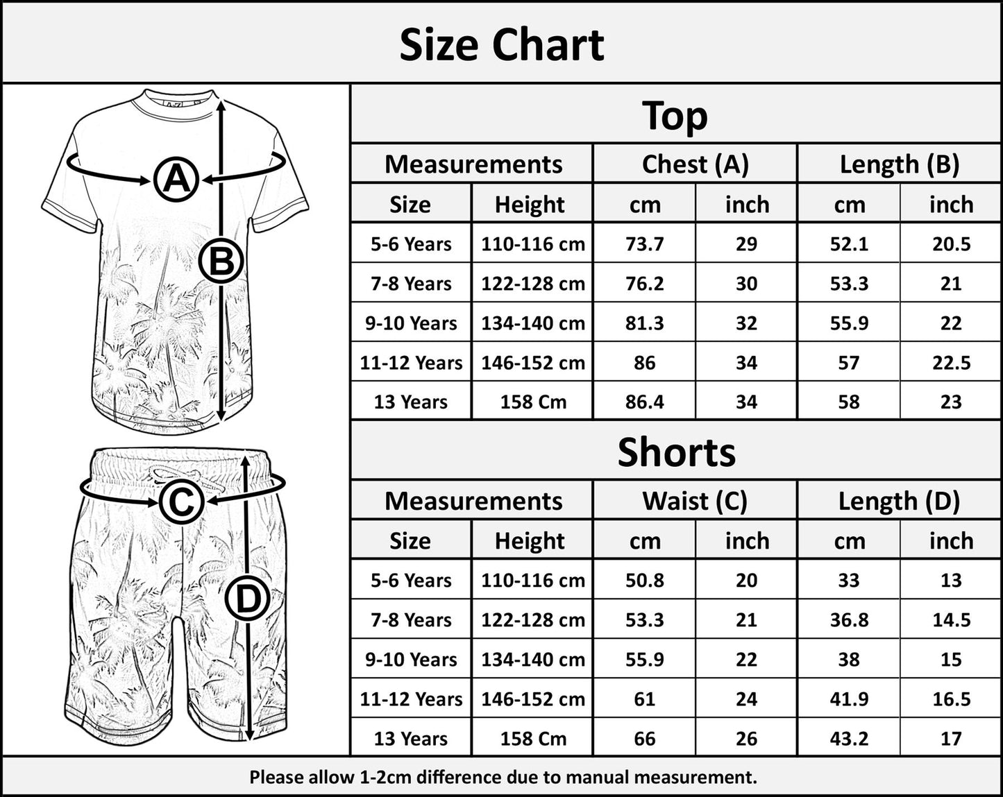 A2Z 4 Kids Tropical Palm Trees Top Shorts Short Sleeves  Outfit 5-13 years
