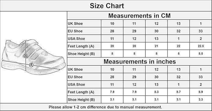 Kids Boys Teens School Shoes Black PU Leather Velcro Strap Trainers Size 10 to 7