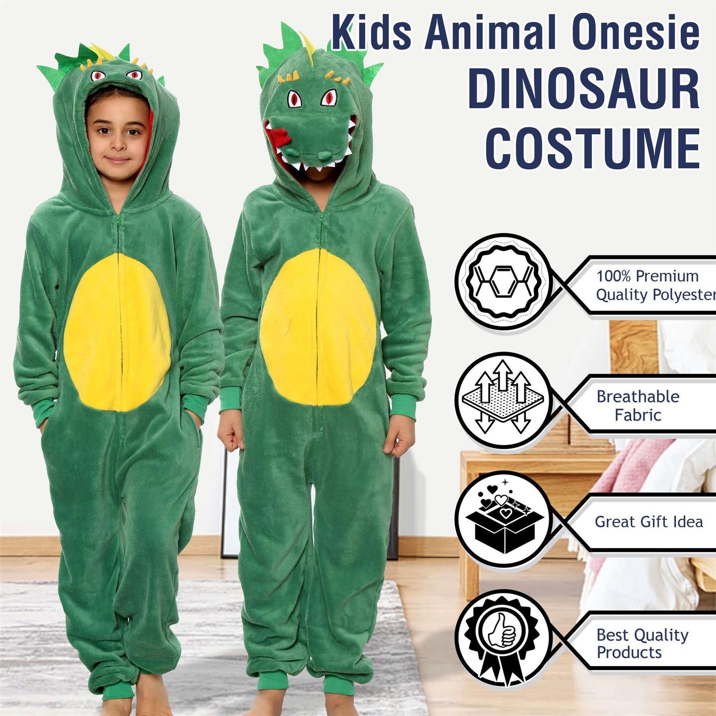 Kids Girls Boy A2Z Onesie One Piece Soft Fluffy Dinosaur All In One Xmas Costume