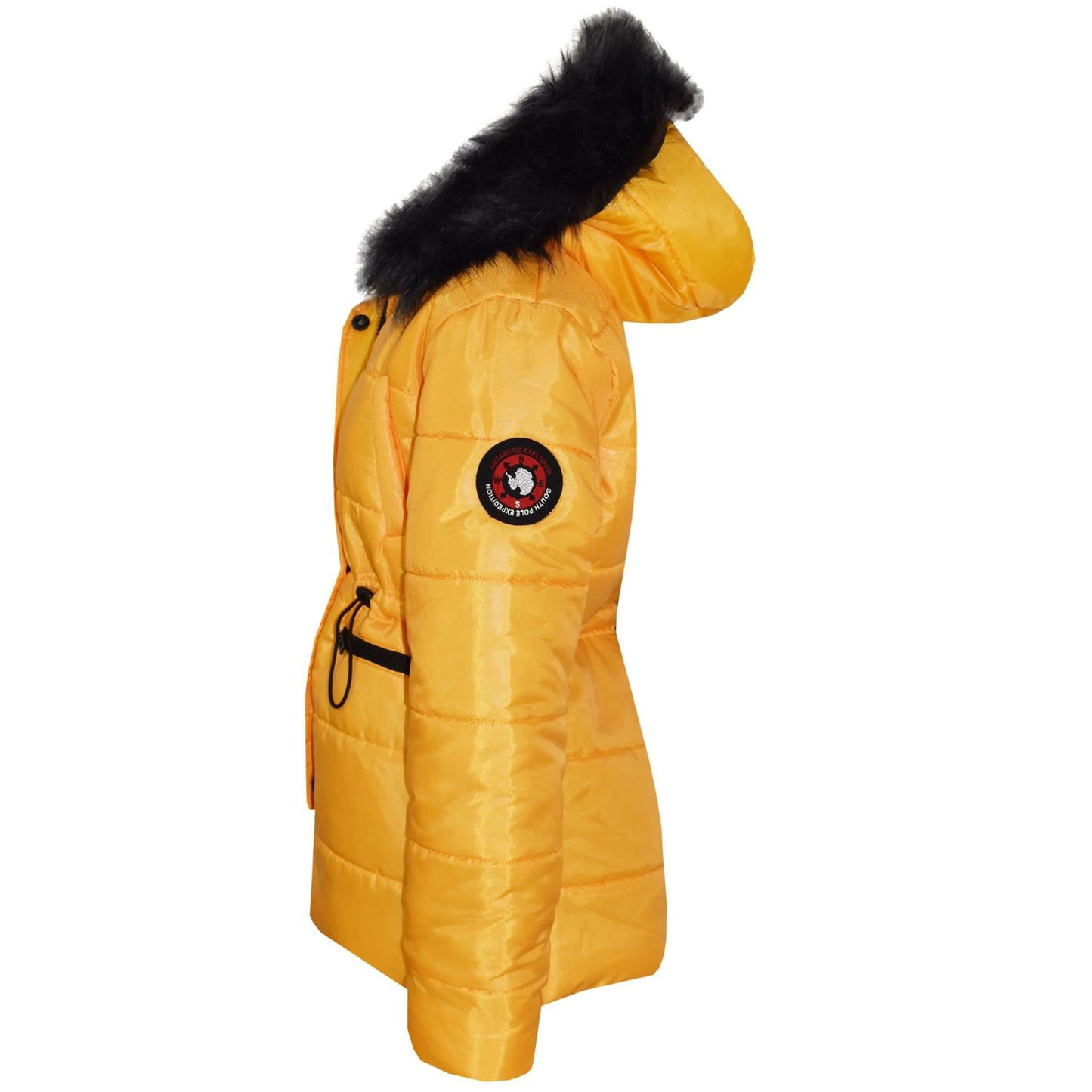 Kids Girls Jackets Puffer Hooded Detachable Faux Fur Wet Look Padded Long Coats
