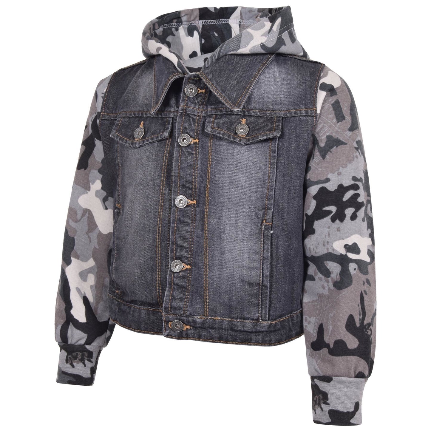 Kids Boys Denim Jacket Fleece Long Sleeves Hooded Stylish Jeans Coat For 2-13 Yr