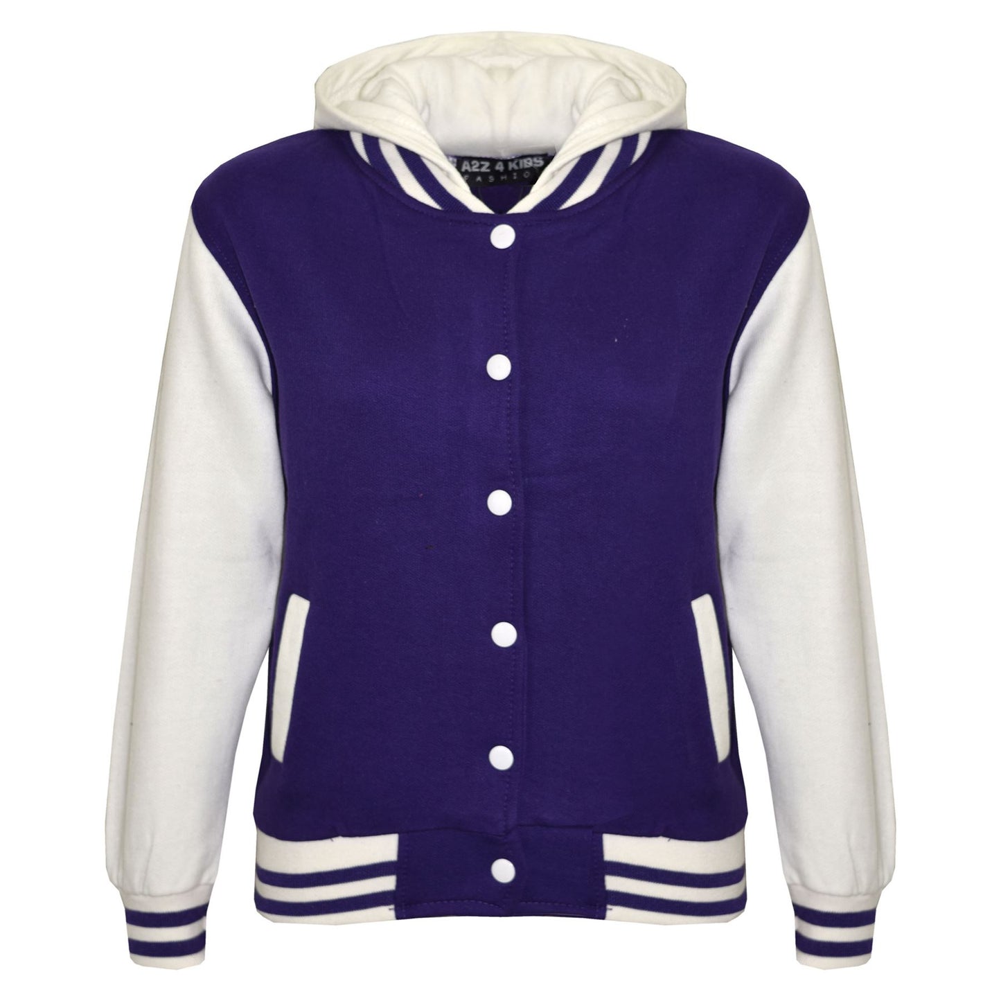 kids Girls Boys B.B Plain Hooded Jacket Varsity Classic Baseball Style Coat 2-13