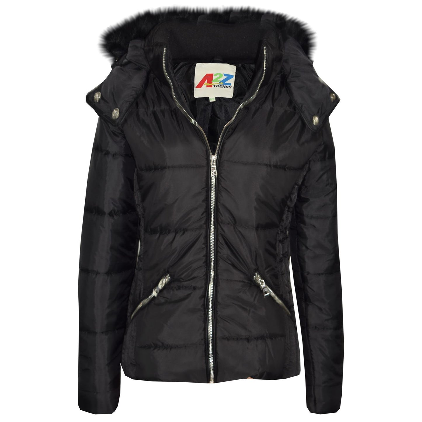 Girls Puffer Jacket Quilted Winter Coat Faux Fur Hood Warm Padded Zipped Coat