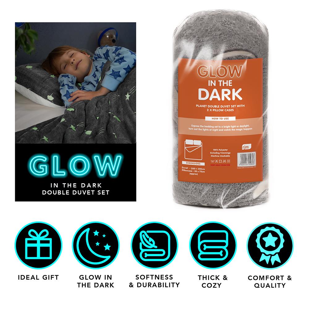 Double Duvet Cover Set Glow In The Dark Planets Super Soft Warm Two Pillow Case
