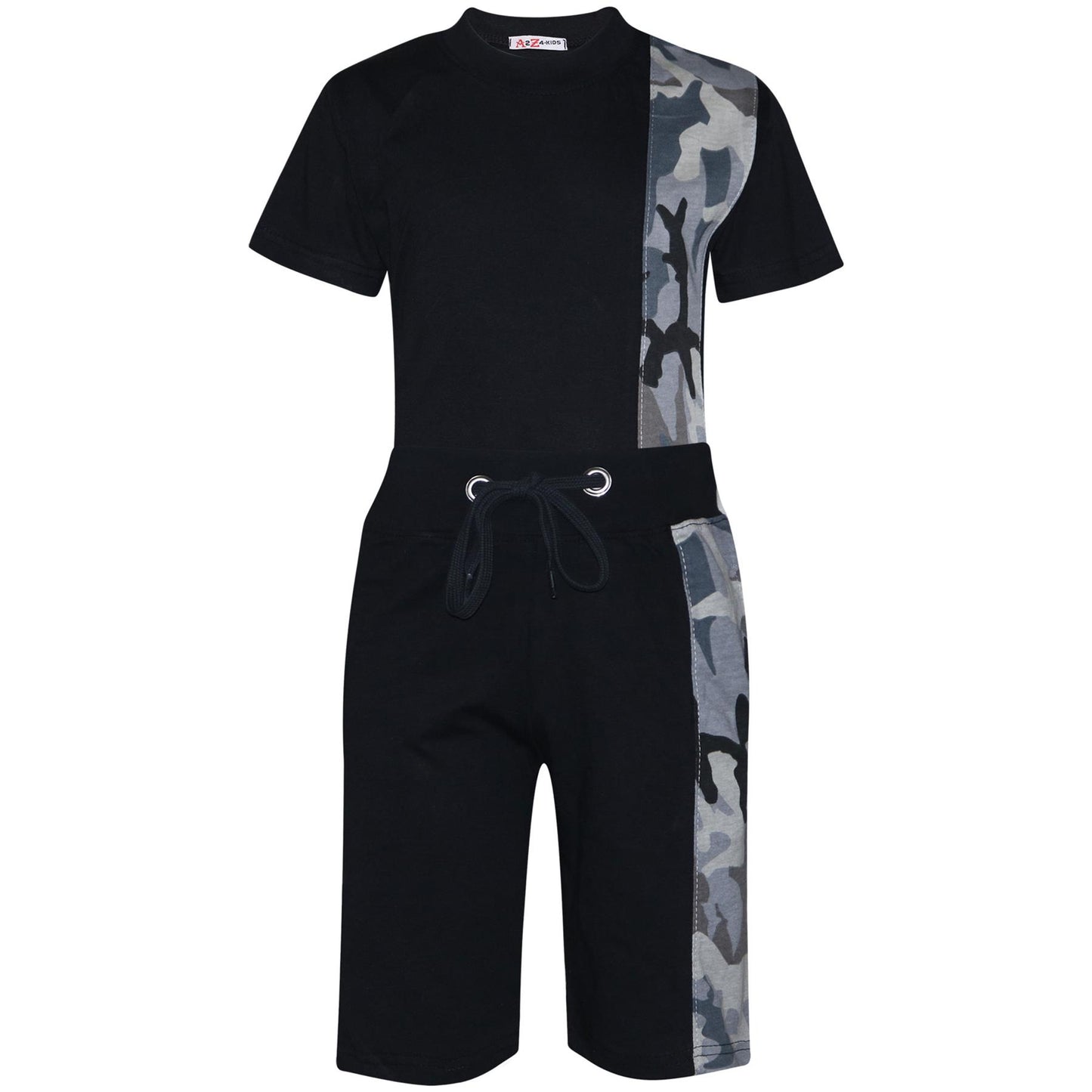Kids Boys T Shirt Shorts 100% Cotton Contrast Panel Top Summer Short Set 5-13 Yr