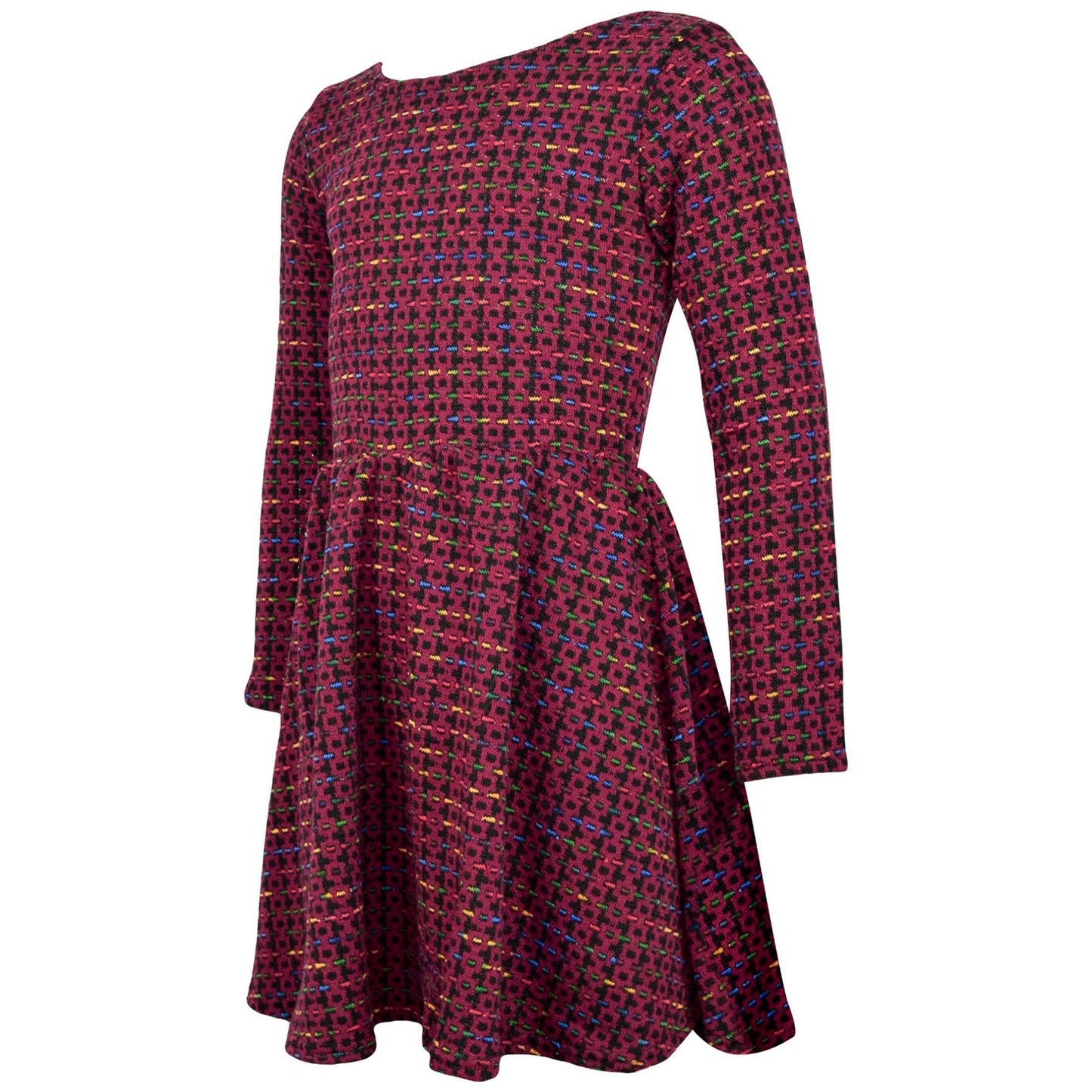 Kids Girls Skater Dress Long Sleeve Tweed Texture Flared Party Summer Dresses