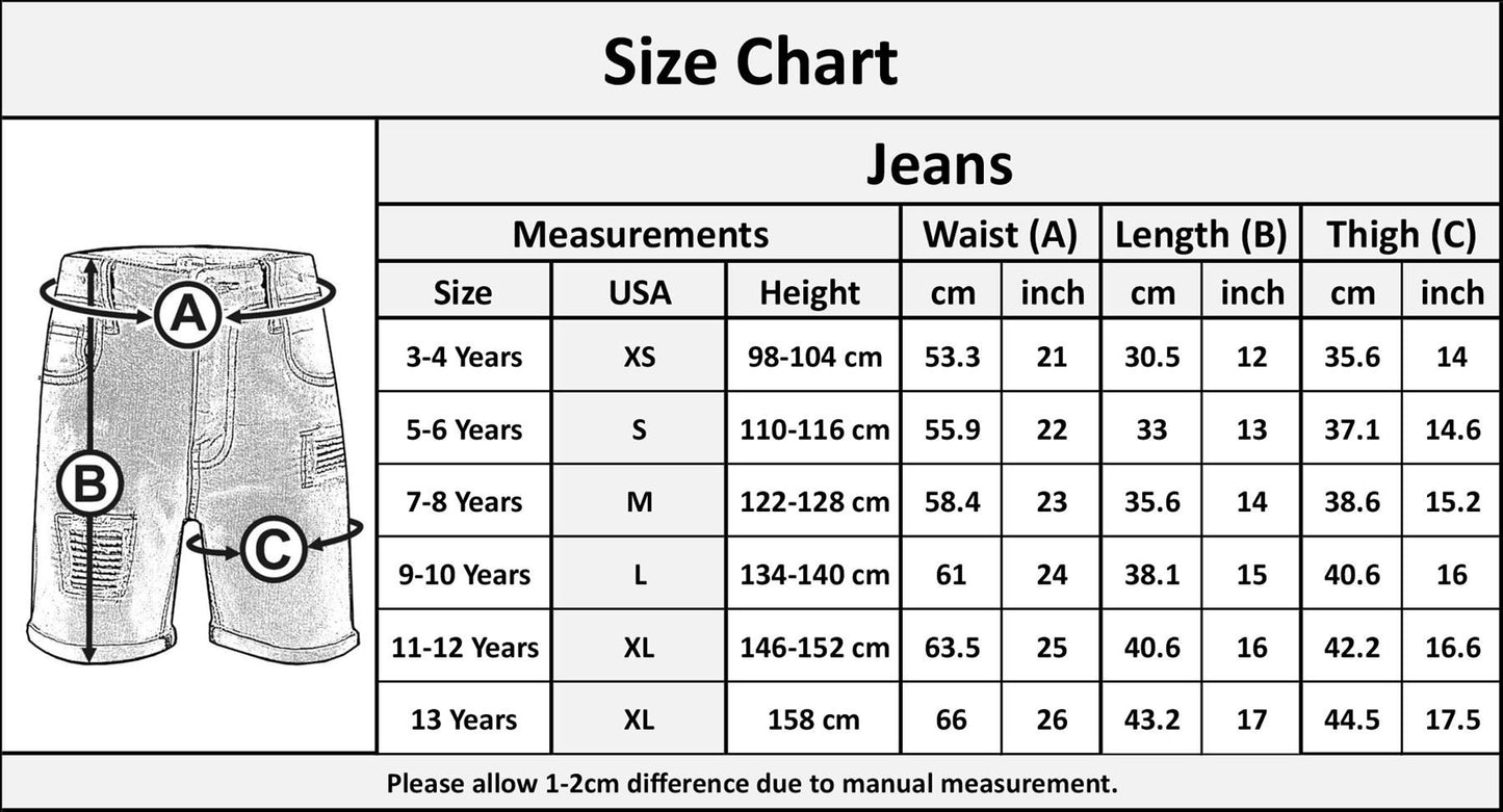 Kids Boys Ripped Jet Black Denim Shorts Comfort Stretch Jeans Trouser Pants 5-13