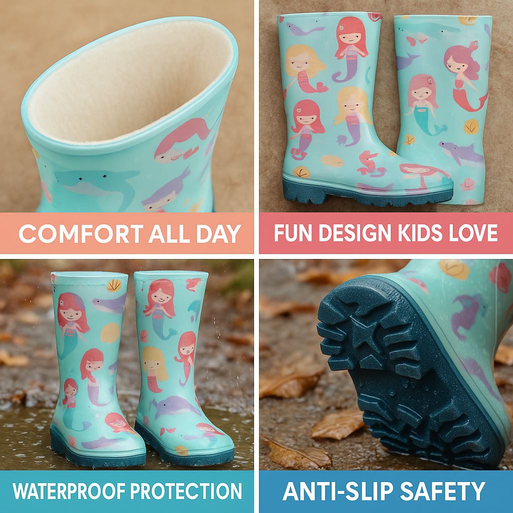 A2Z 4 kids Girls Mermaid Wellington Wellies Childrens Waterproof PVC Rain Boots